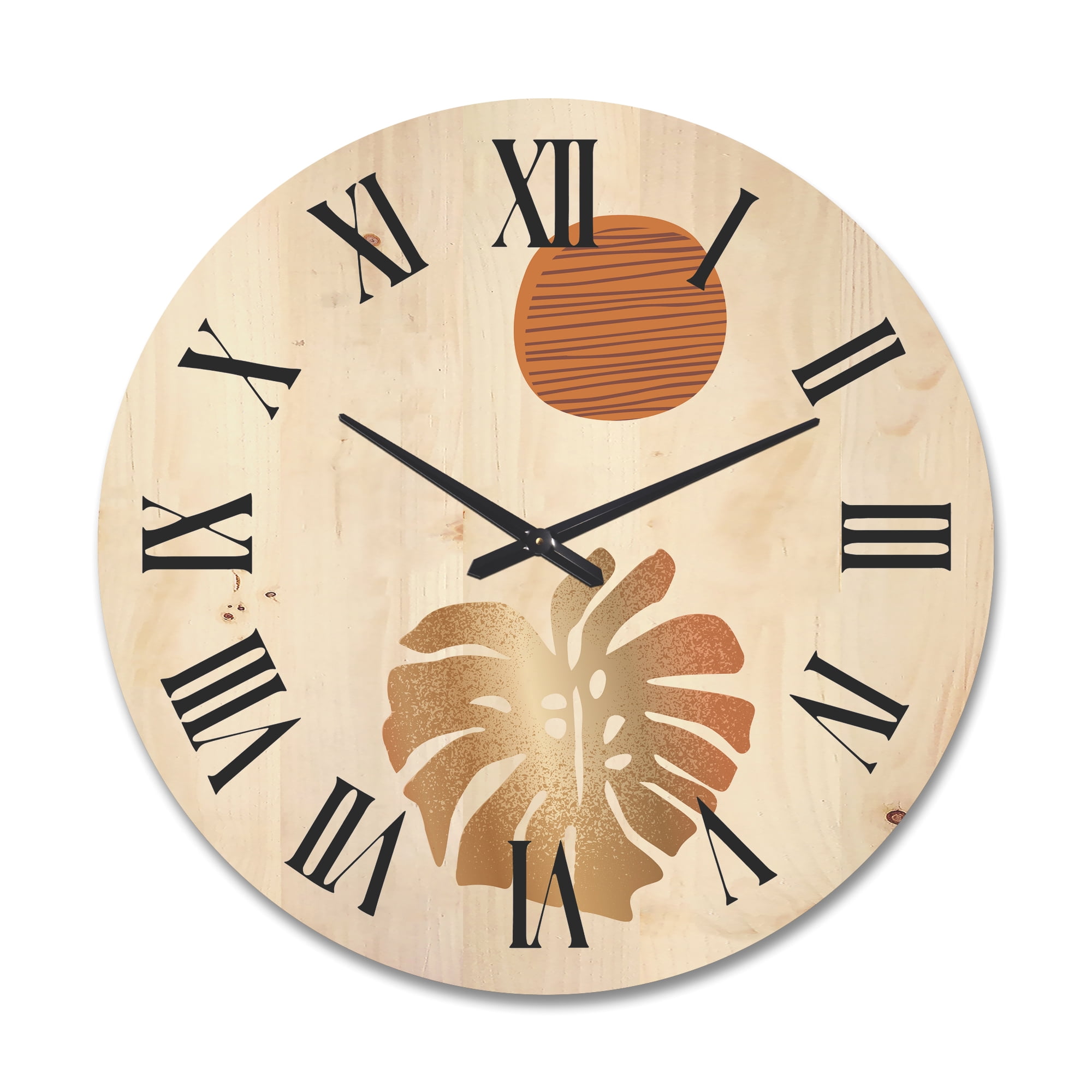 Designart 'Abstract Geometry Shapes and Tropical Palm Leaf II' Modern Wood Wall Clock