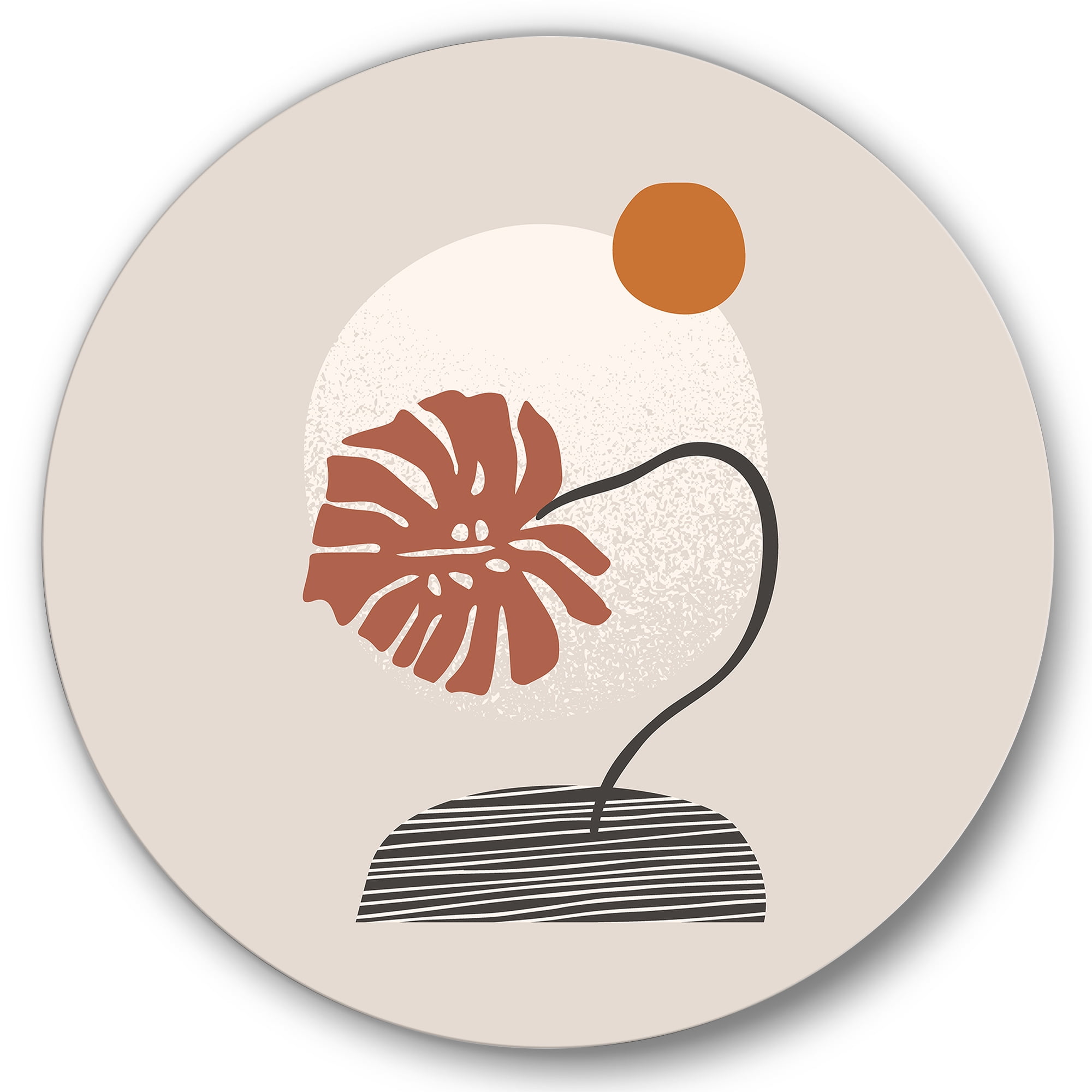 Designart 'Abstract Geometry Shapes and Tropical Palm Leaf III' Modern Circle Metal Wall Art 36x36 - Disc of 36