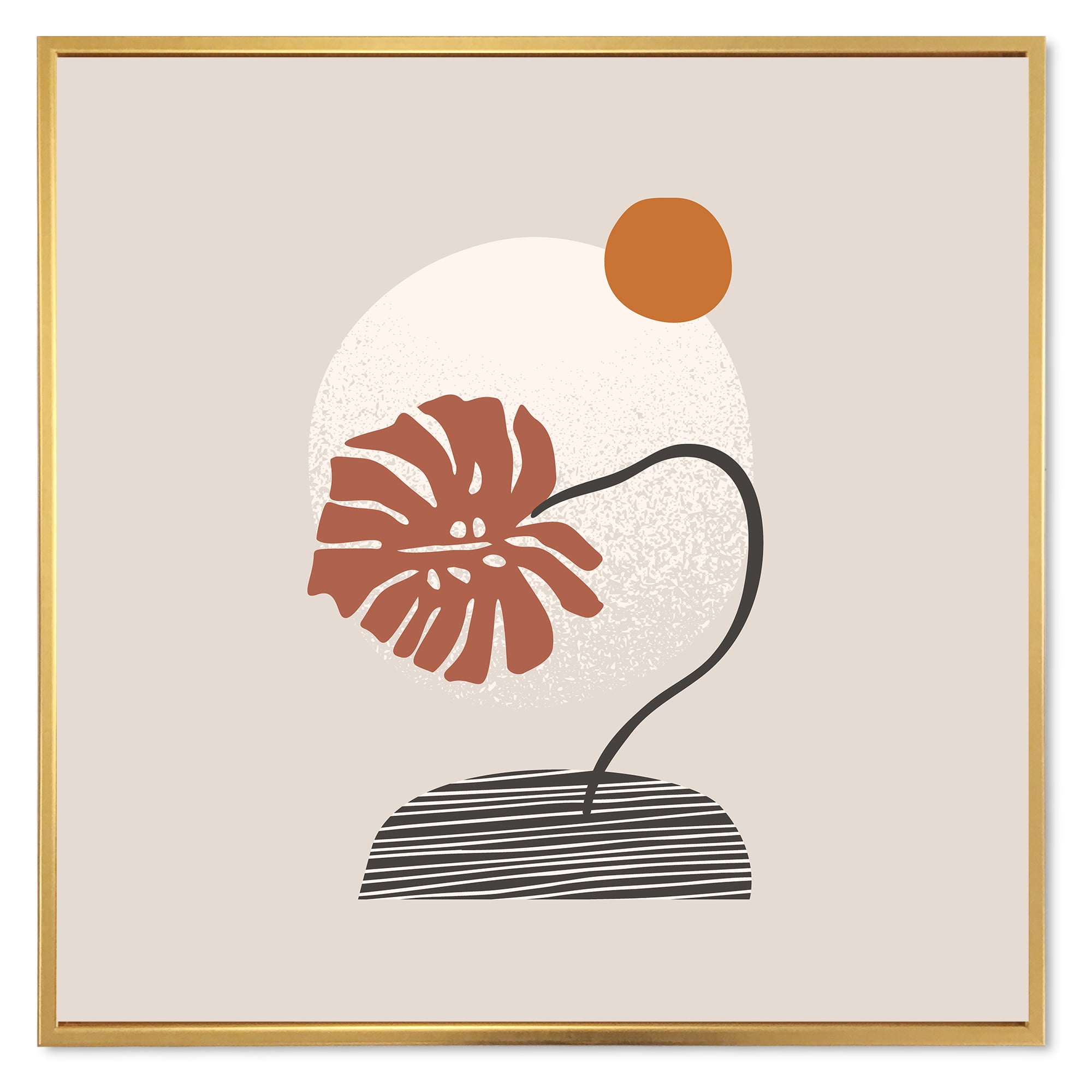 Designart 'Abstract Geometry Shapes and Tropical Palm Leaf III' Modern Framed Canvas Wall Art Print