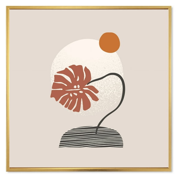 Designart 'Abstract Geometry Shapes and Tropical Palm Leaf III' Modern Framed Canvas Wall Art Print