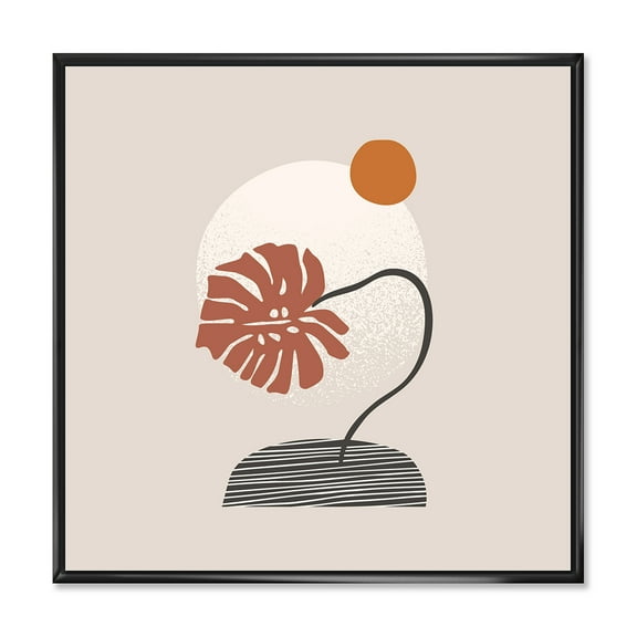 Designart 'Abstract Geometry Shapes and Tropical Palm Leaf III' Modern Framed Canvas Wall Art Print
