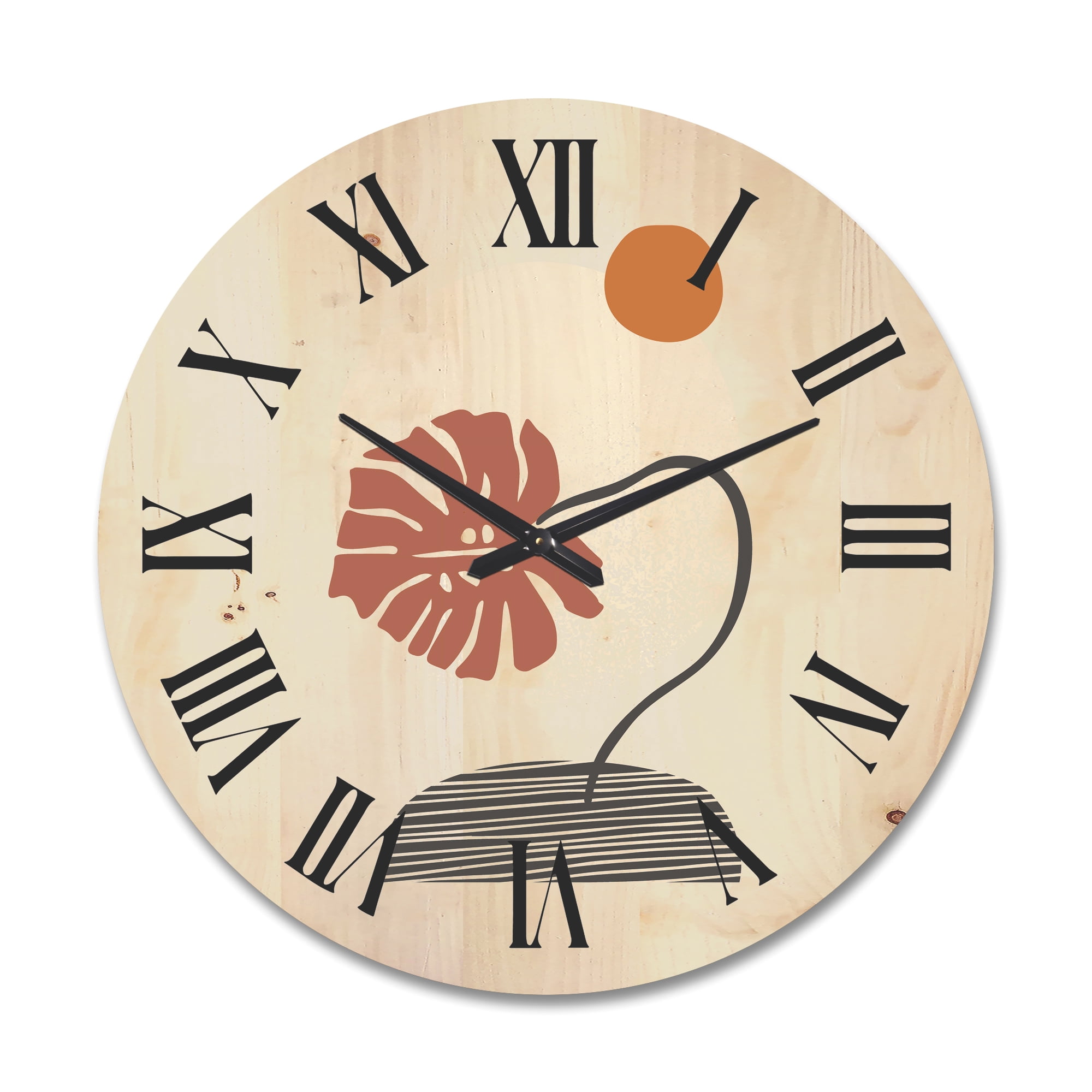 Designart 'Abstract Geometry Shapes and Tropical Palm Leaf III' Modern Wood Wall Clock