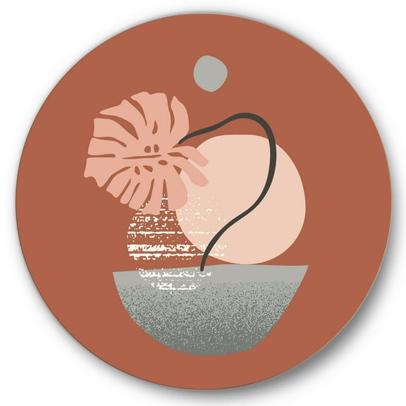 Designart 'Abstract Geometry Shapes and Tropical Palm Leaf IV' Modern Circle Metal Wall Art 23x23 - Disc of 23