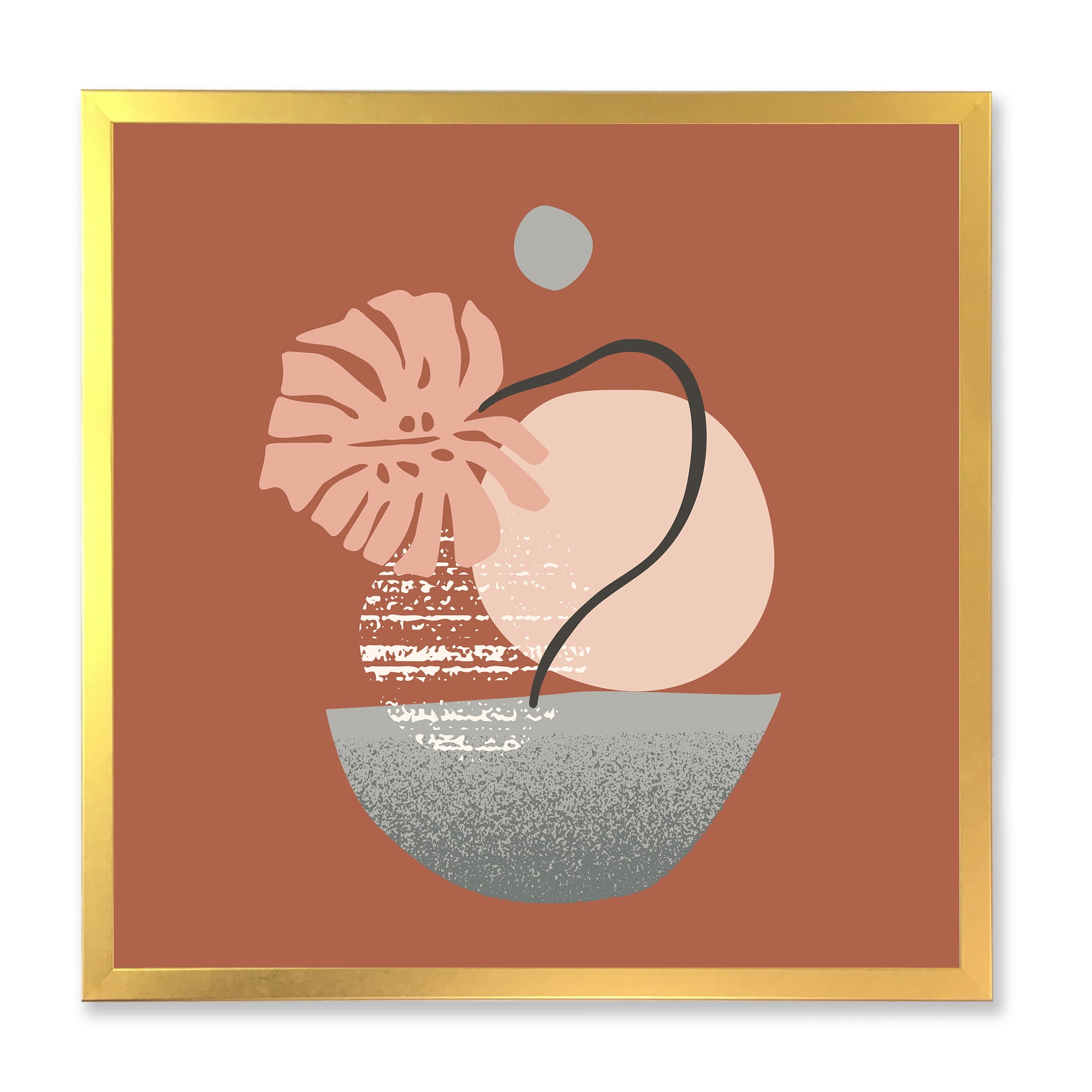 Designart 'Abstract Geometry Shapes and Tropical Palm Leaf IV' Modern Framed Art Print