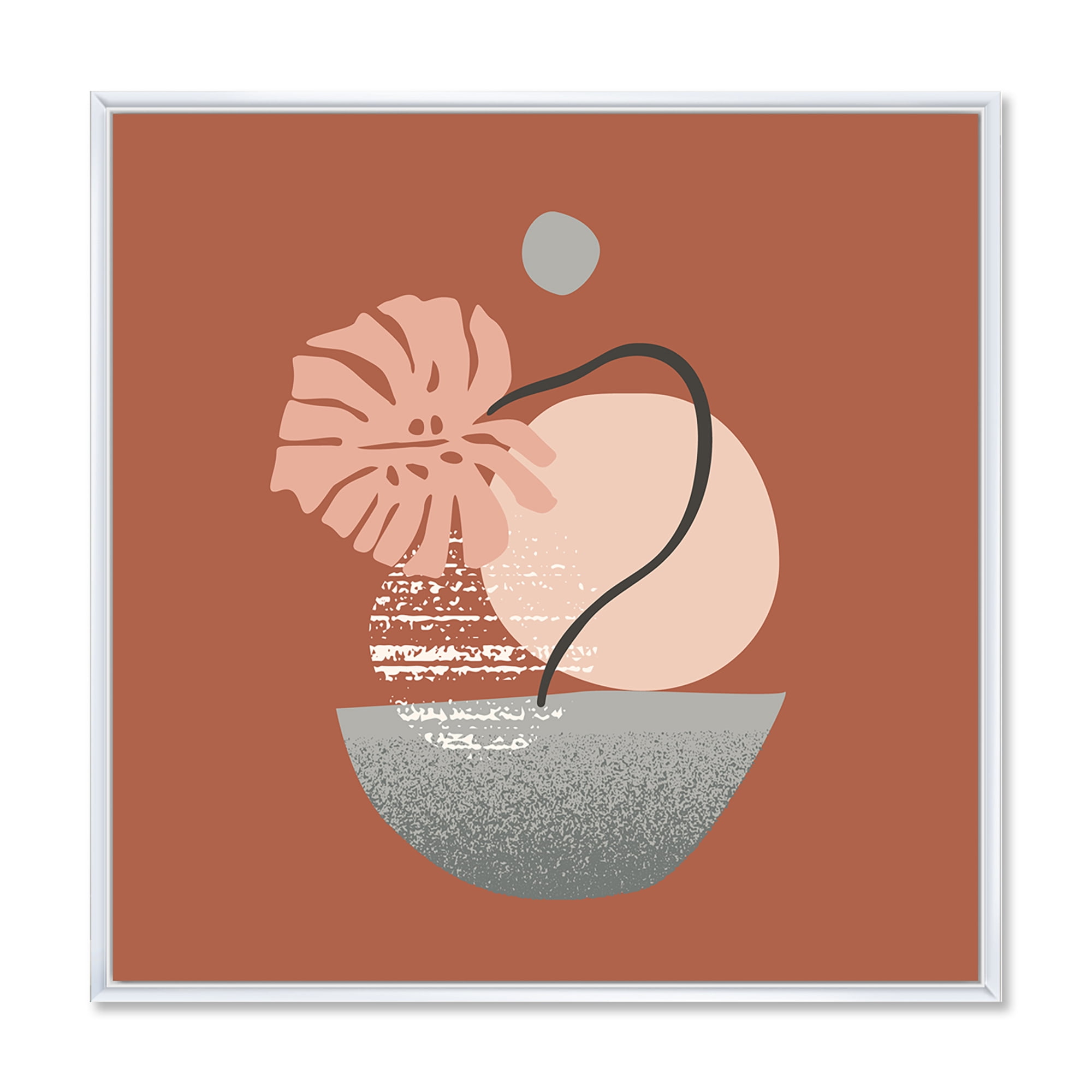 Designart 'Abstract Geometry Shapes and Tropical Palm Leaf IV' Modern Framed Canvas Wall Art Print