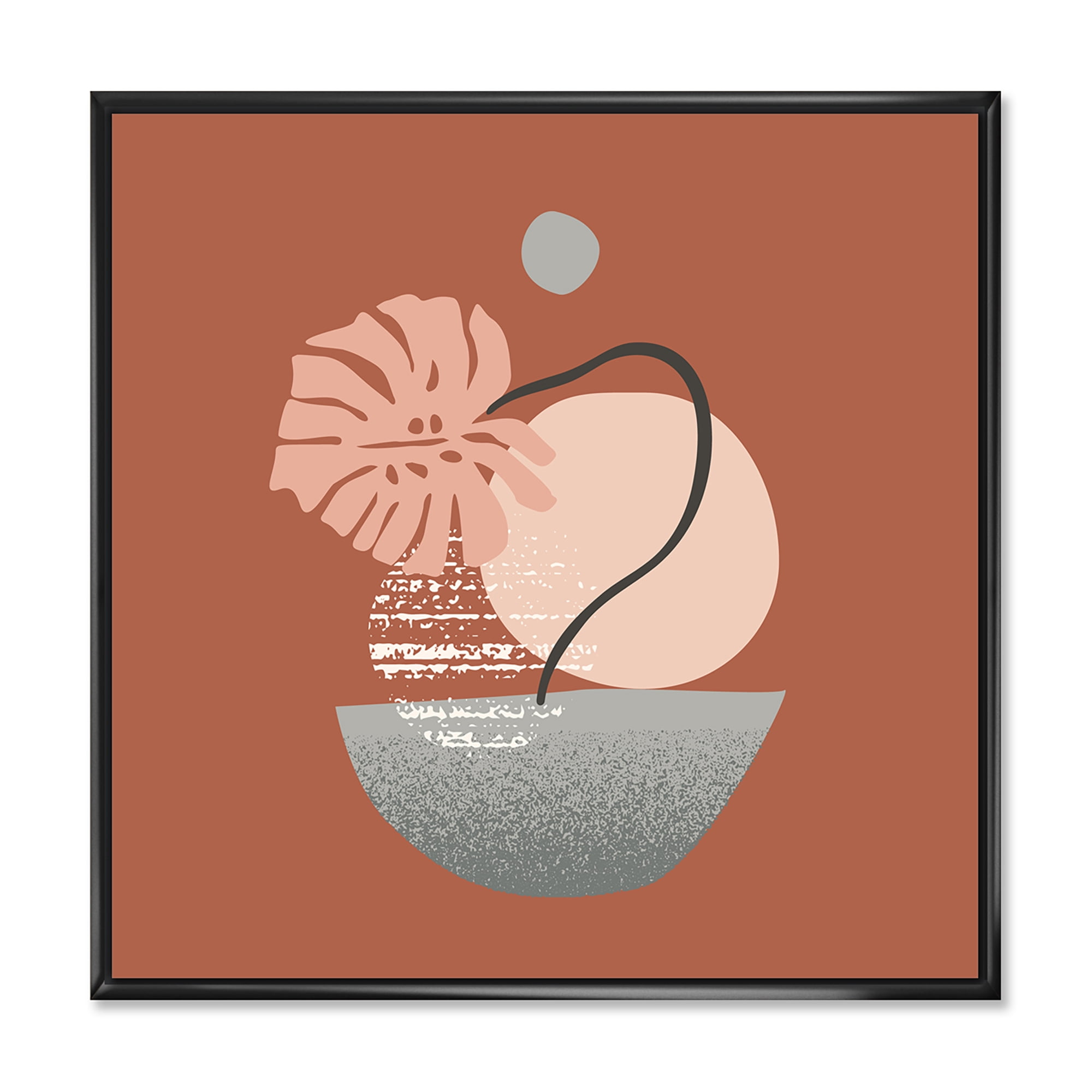 Designart 'Abstract Geometry Shapes and Tropical Palm Leaf IV' Modern Framed Canvas Wall Art Print