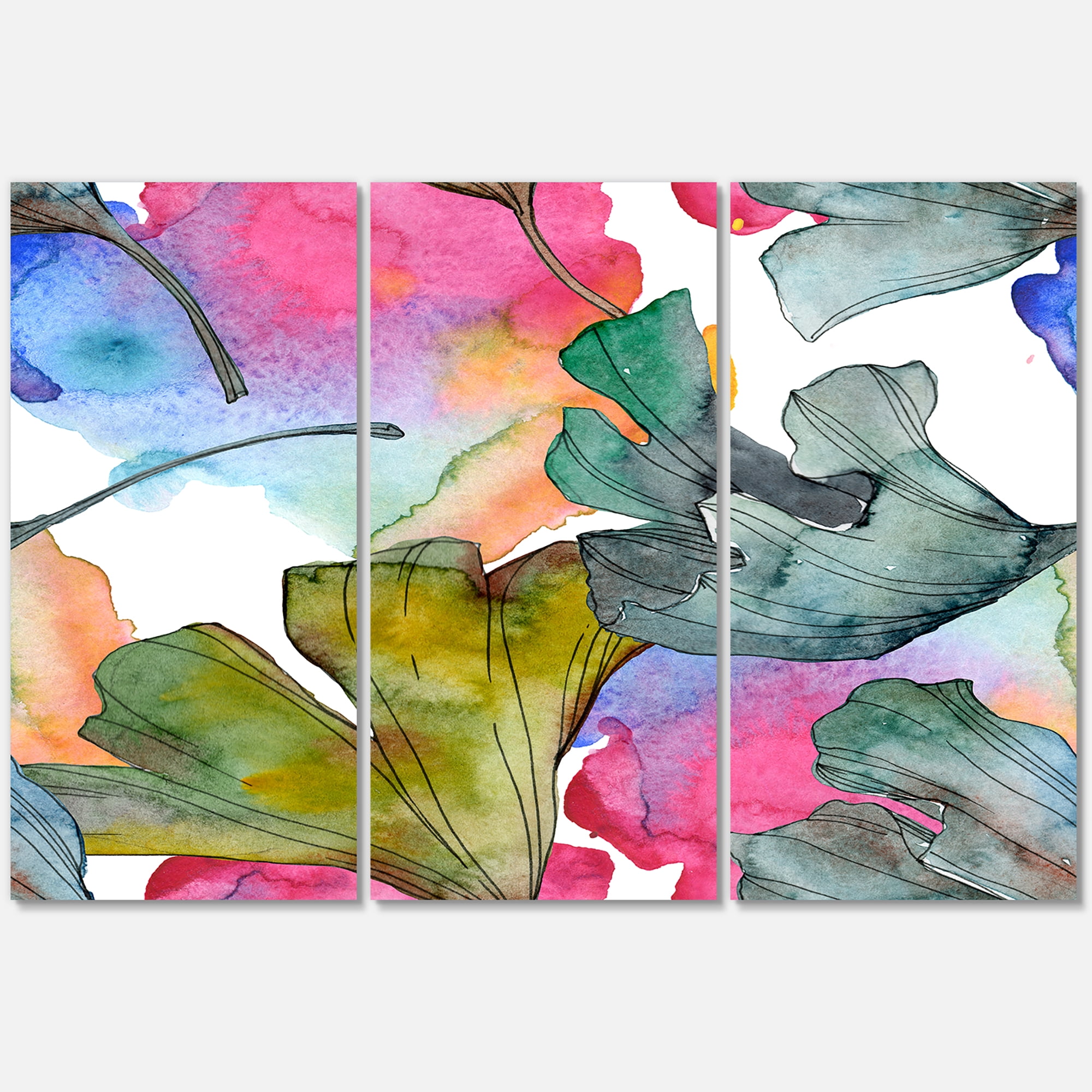 Designart ' Abstract Ginkgo Biloba Leaf Foliage ' Traditional Canvas Wall Art Print