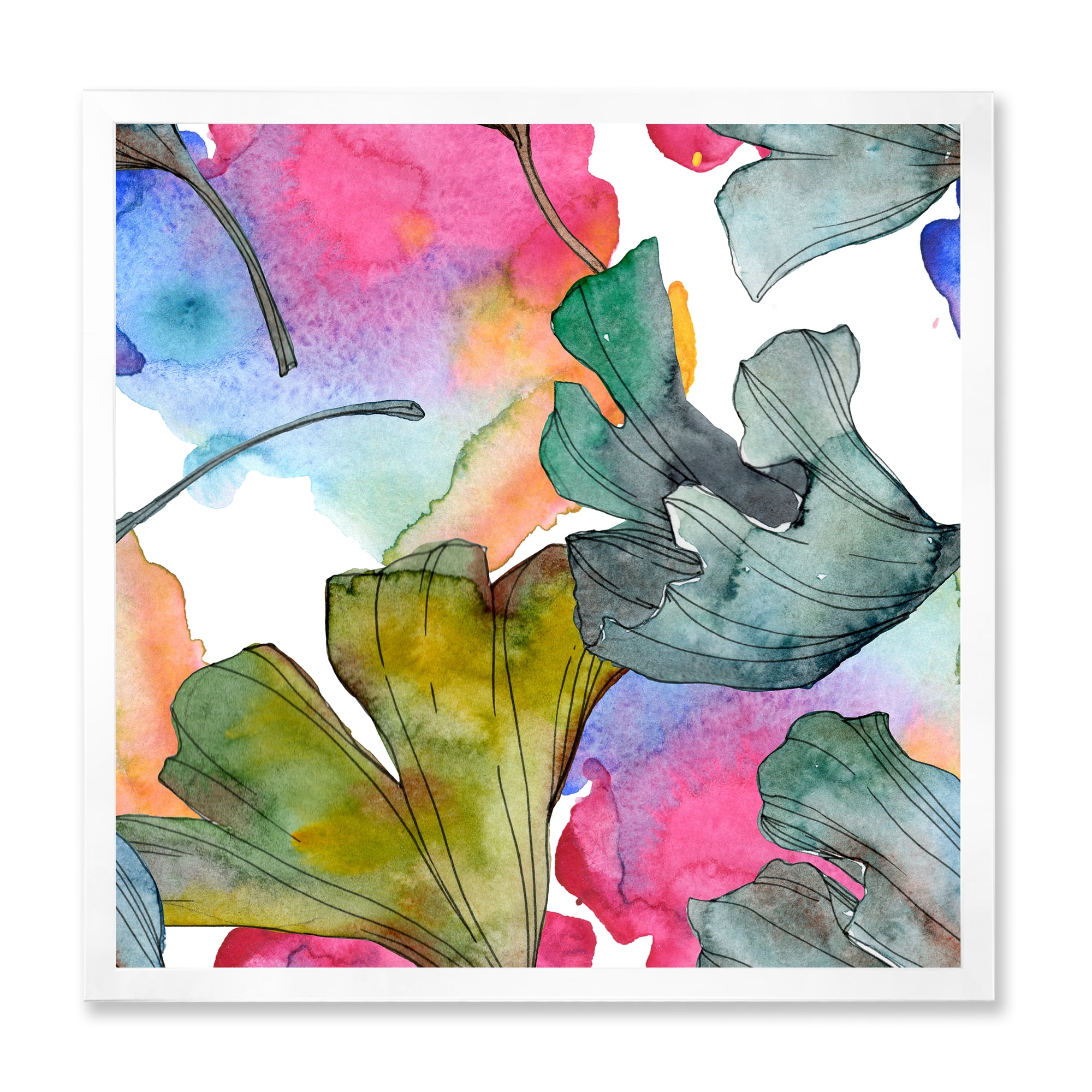 Designart 'Abstract Ginkgo Biloba Leaf Foliage' Traditional Framed Art Print