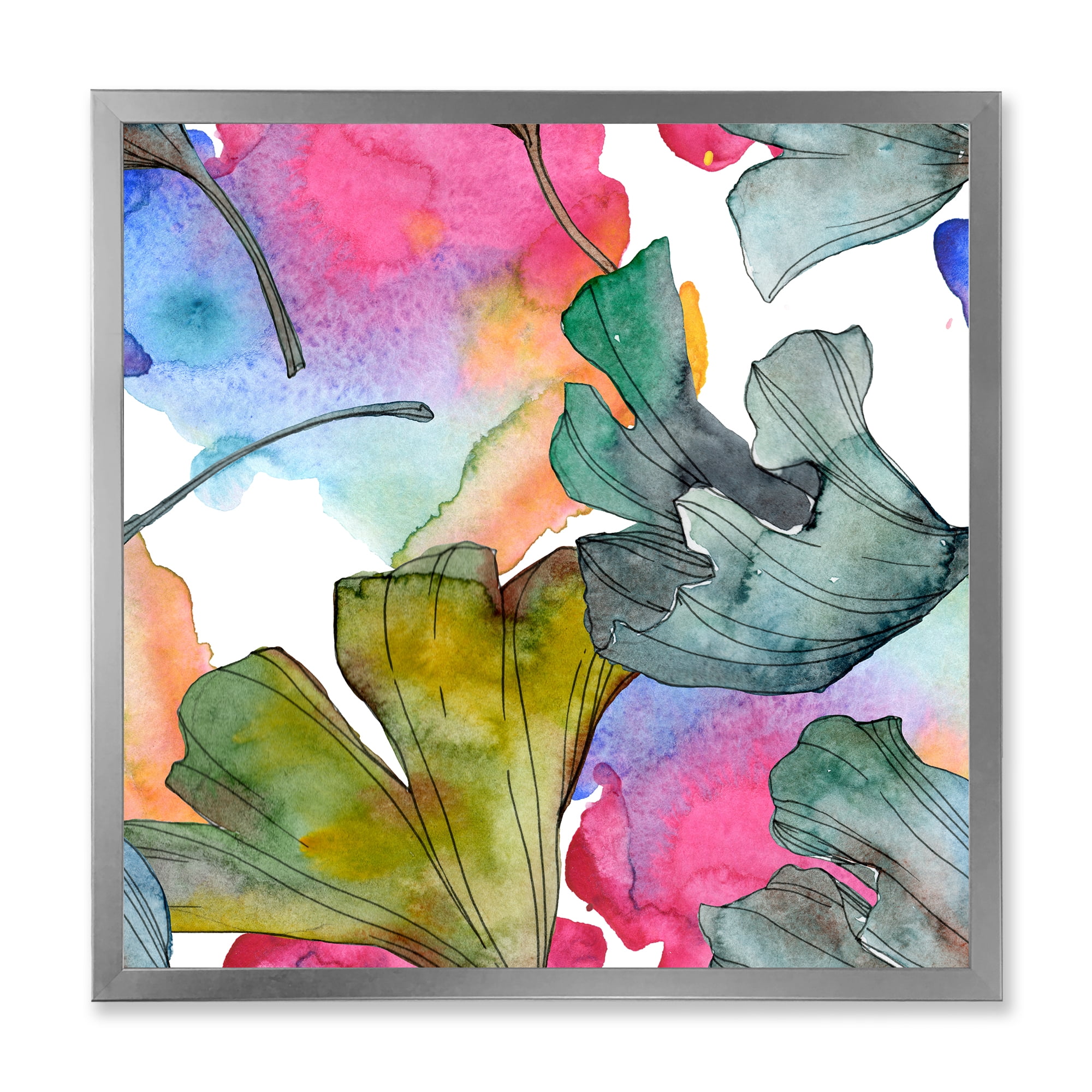 Designart 'Abstract Ginkgo Biloba Leaf Foliage' Traditional Framed Art Print