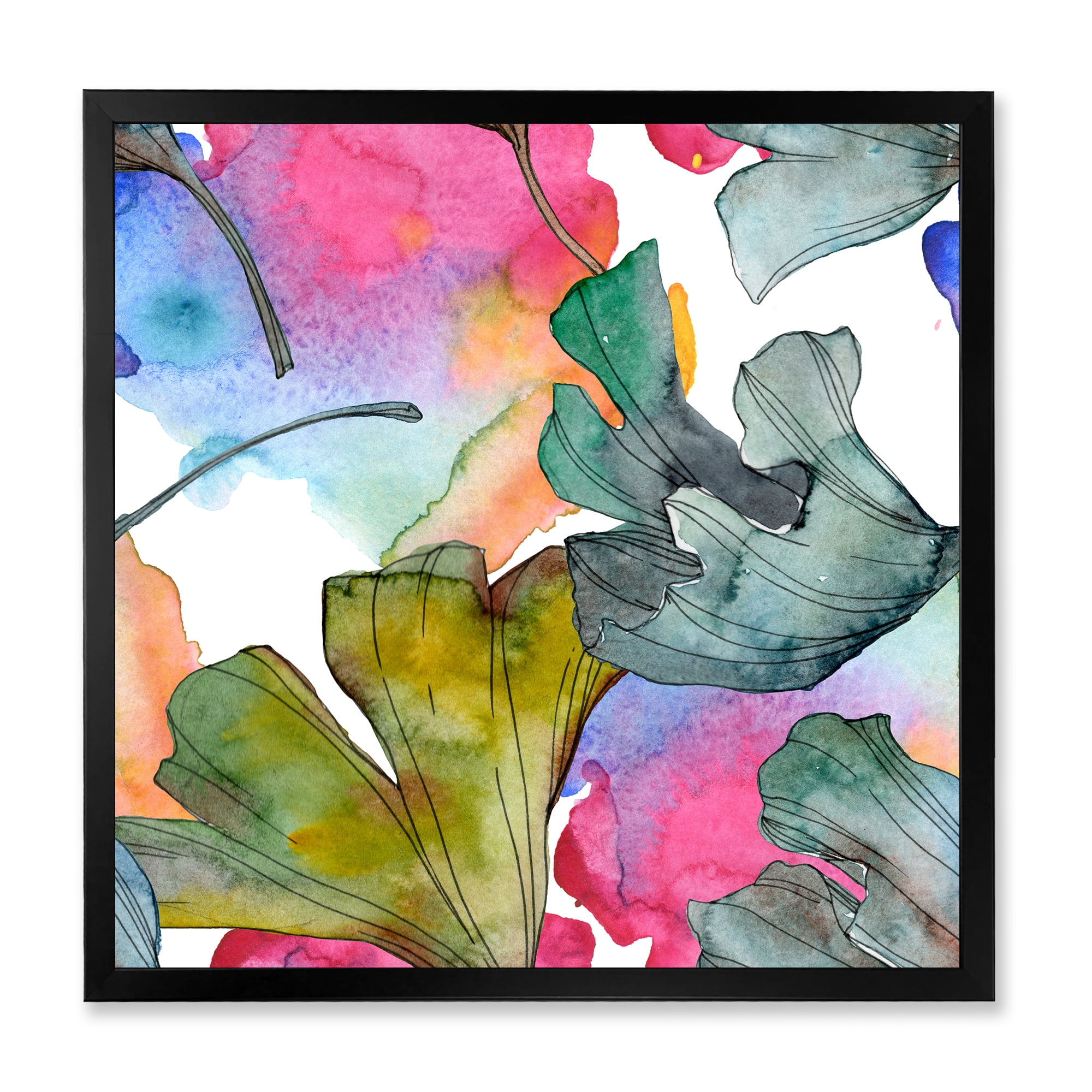 Designart 'Abstract Ginkgo Biloba Leaf Foliage' Traditional Framed Art Print