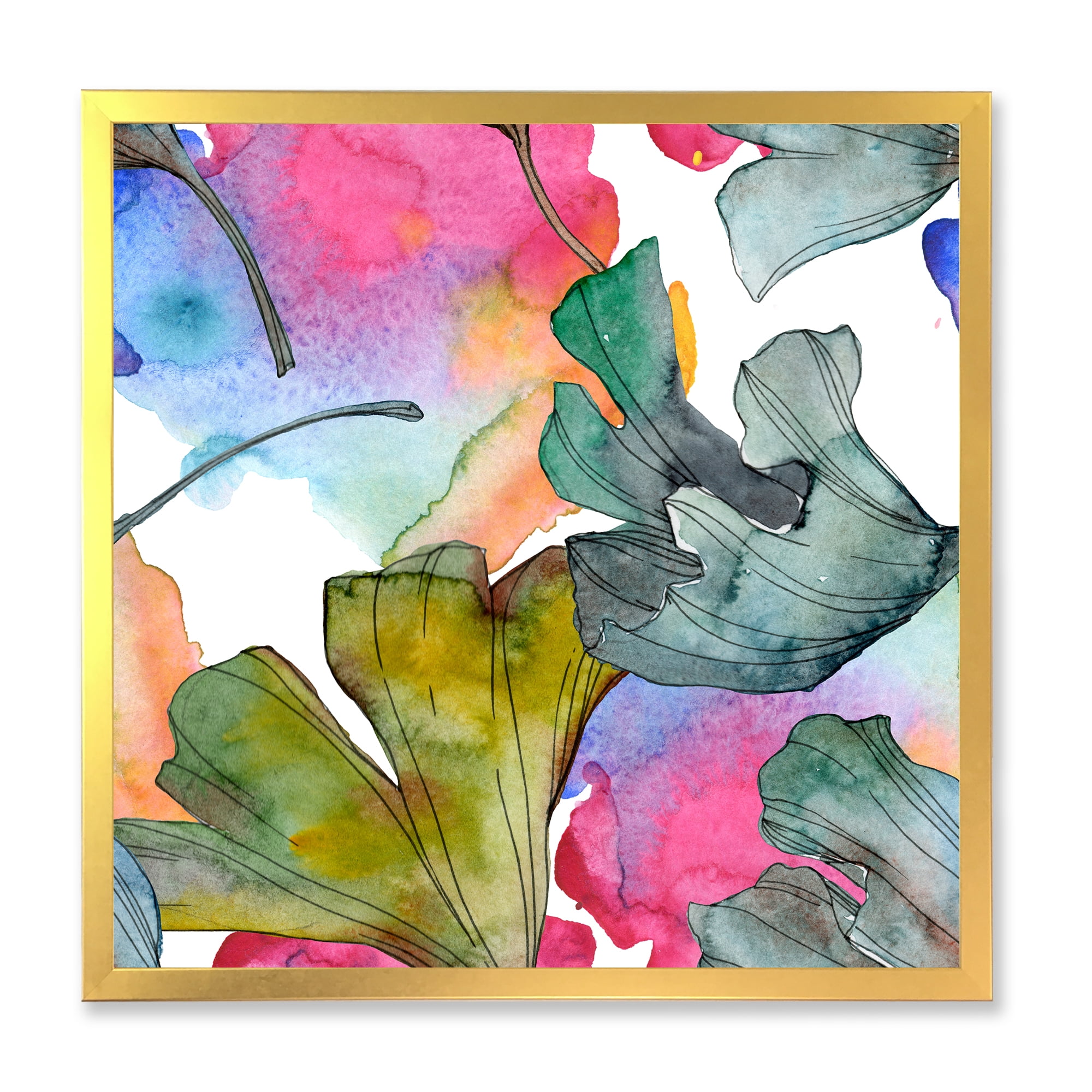 Designart 'Abstract Ginkgo Biloba Leaf Foliage' Traditional Framed Art Print