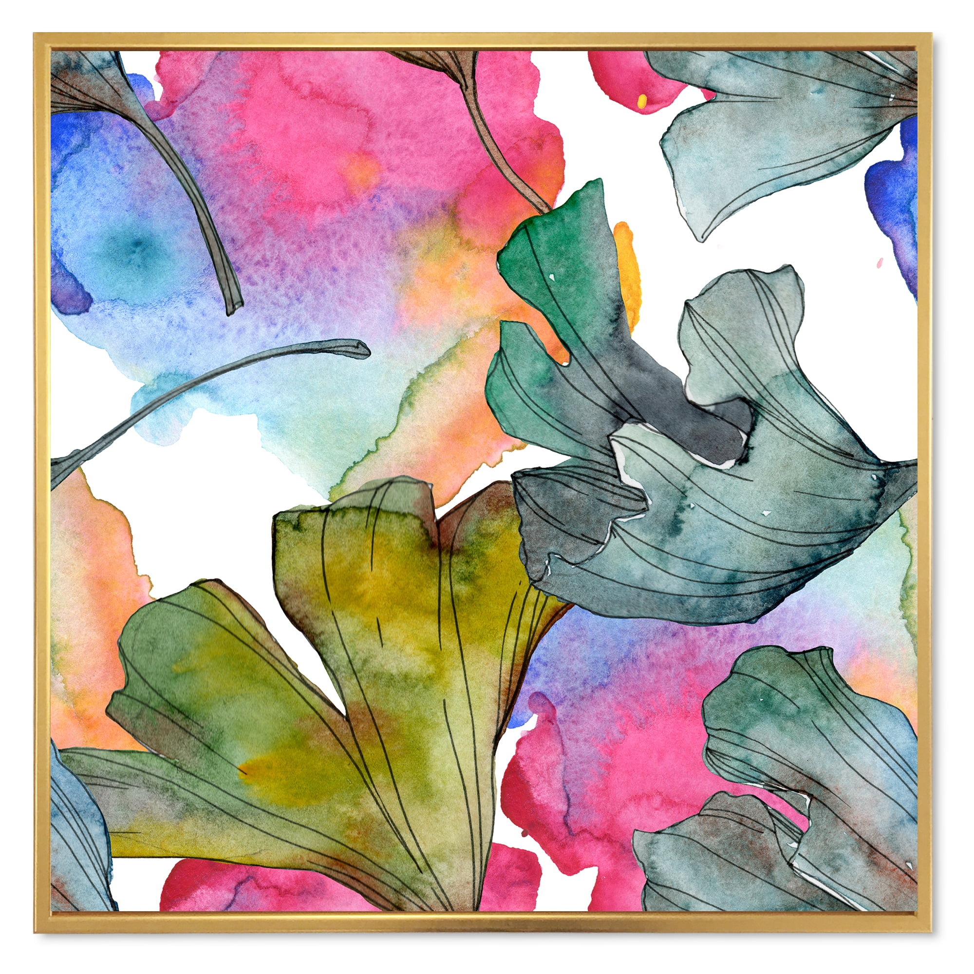 Designart 'Abstract Ginkgo Biloba Leaf Foliage' Traditional Framed Canvas Wall Art Print
