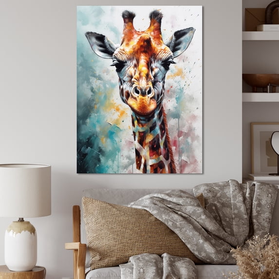 Designart "Abstract Giraffe Portrait" Animals Giraffe Canvas Wall Art