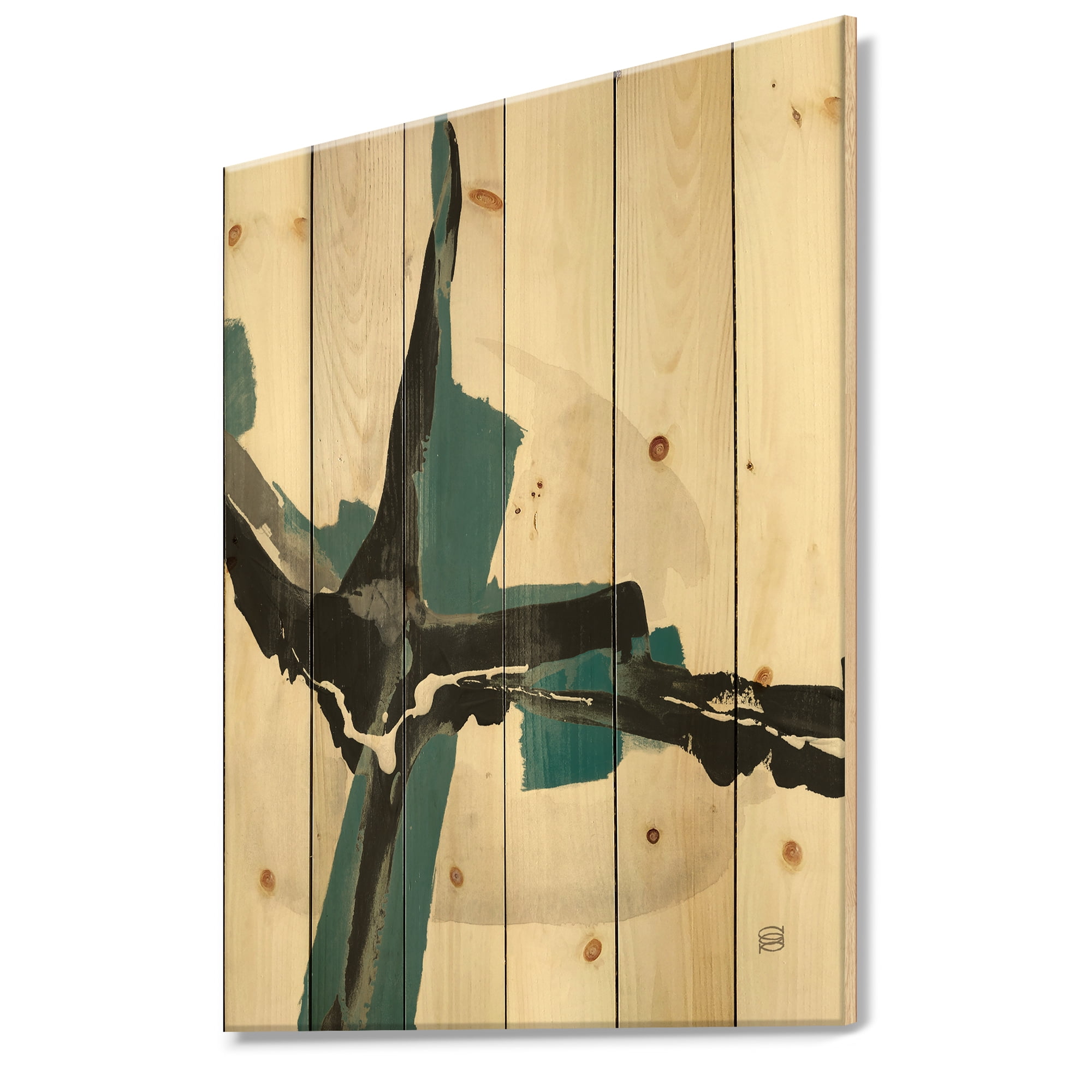 Designart 'Abstract Glam Cerulean I' Transitional Print on Natural Pine Wood