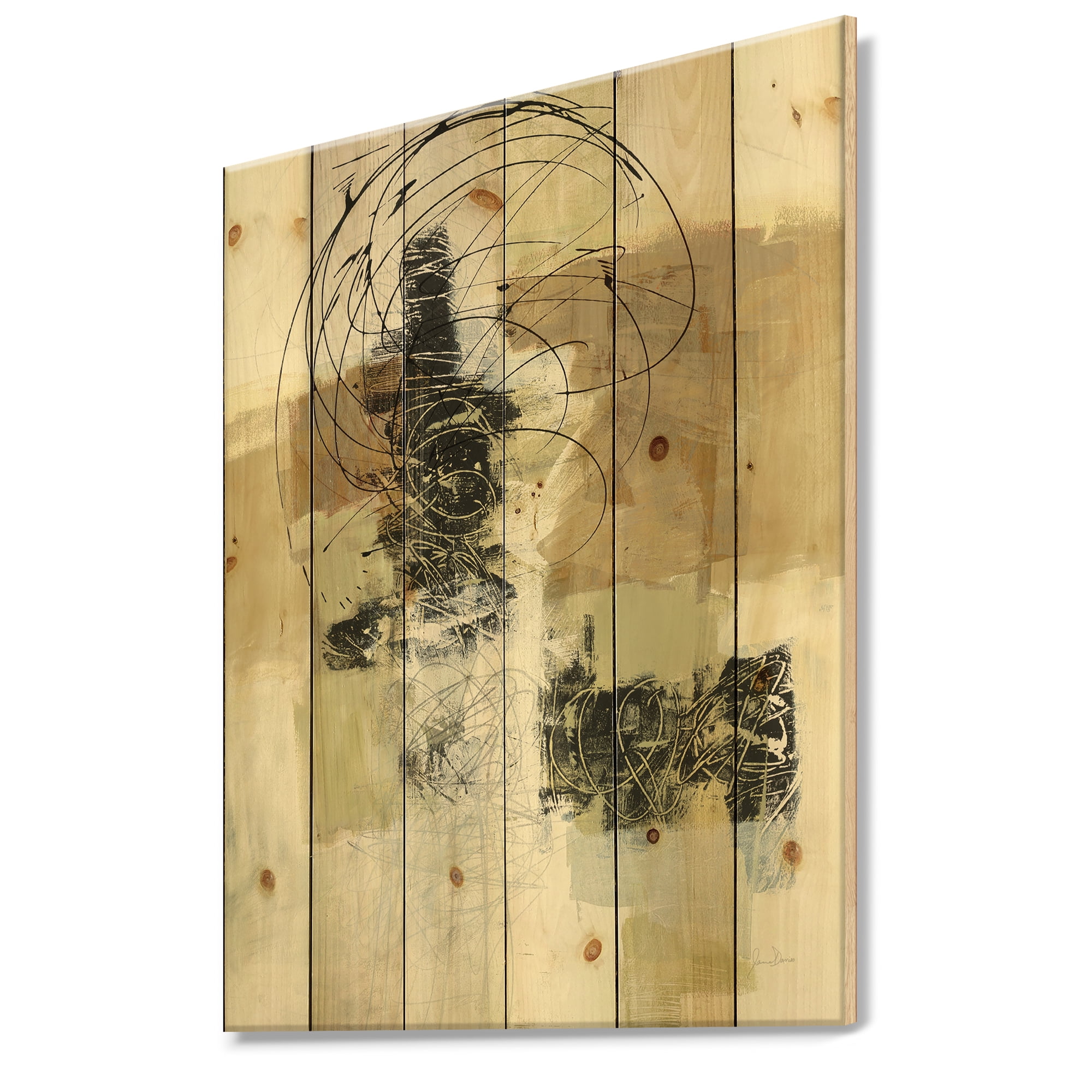 Designart 'Abstract Glam Cream Dream I' Modern & Contemporary Print on Natural Pine Wood