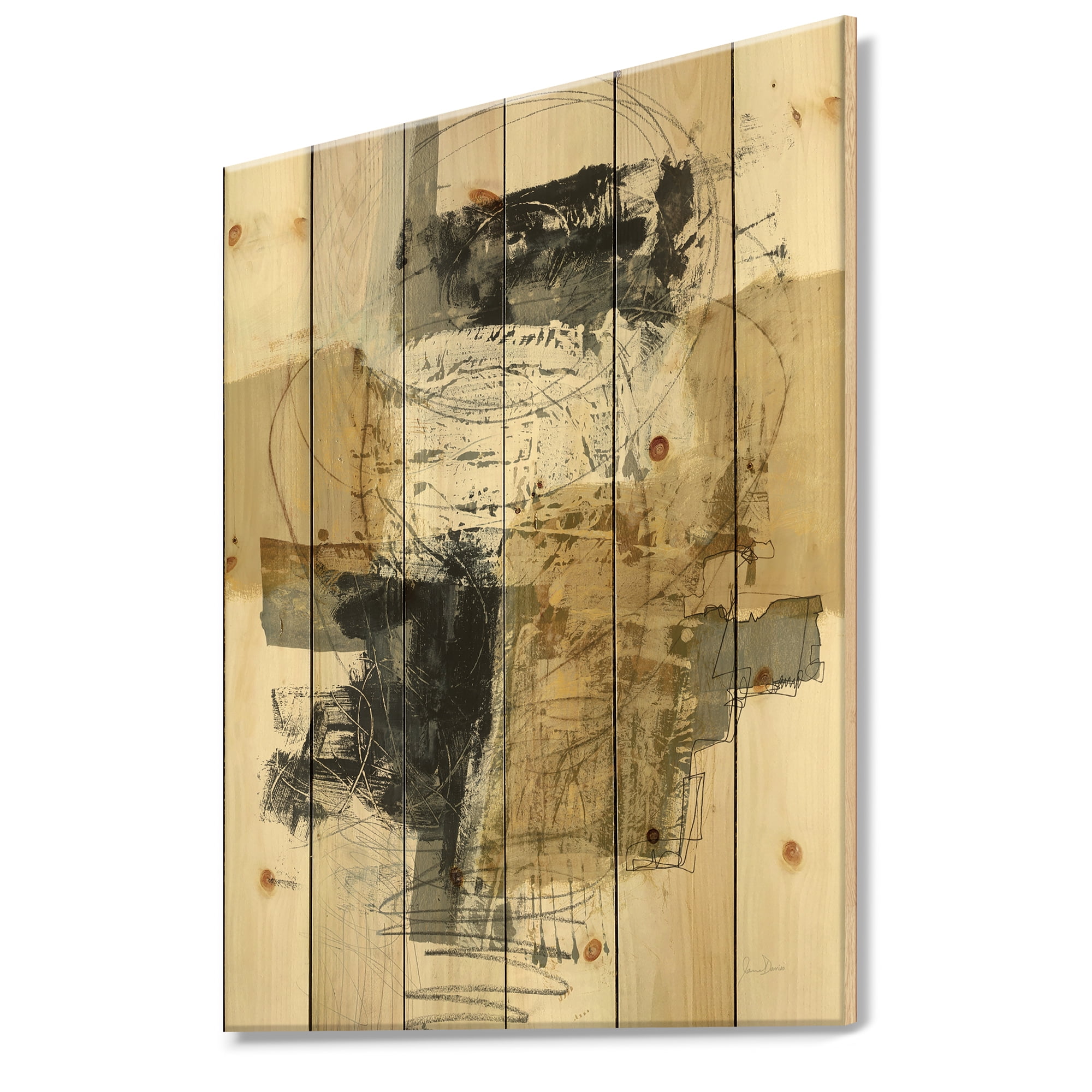 Designart 'Abstract Glam Cream Dream II' Modern & Contemporary Print on Natural Pine Wood