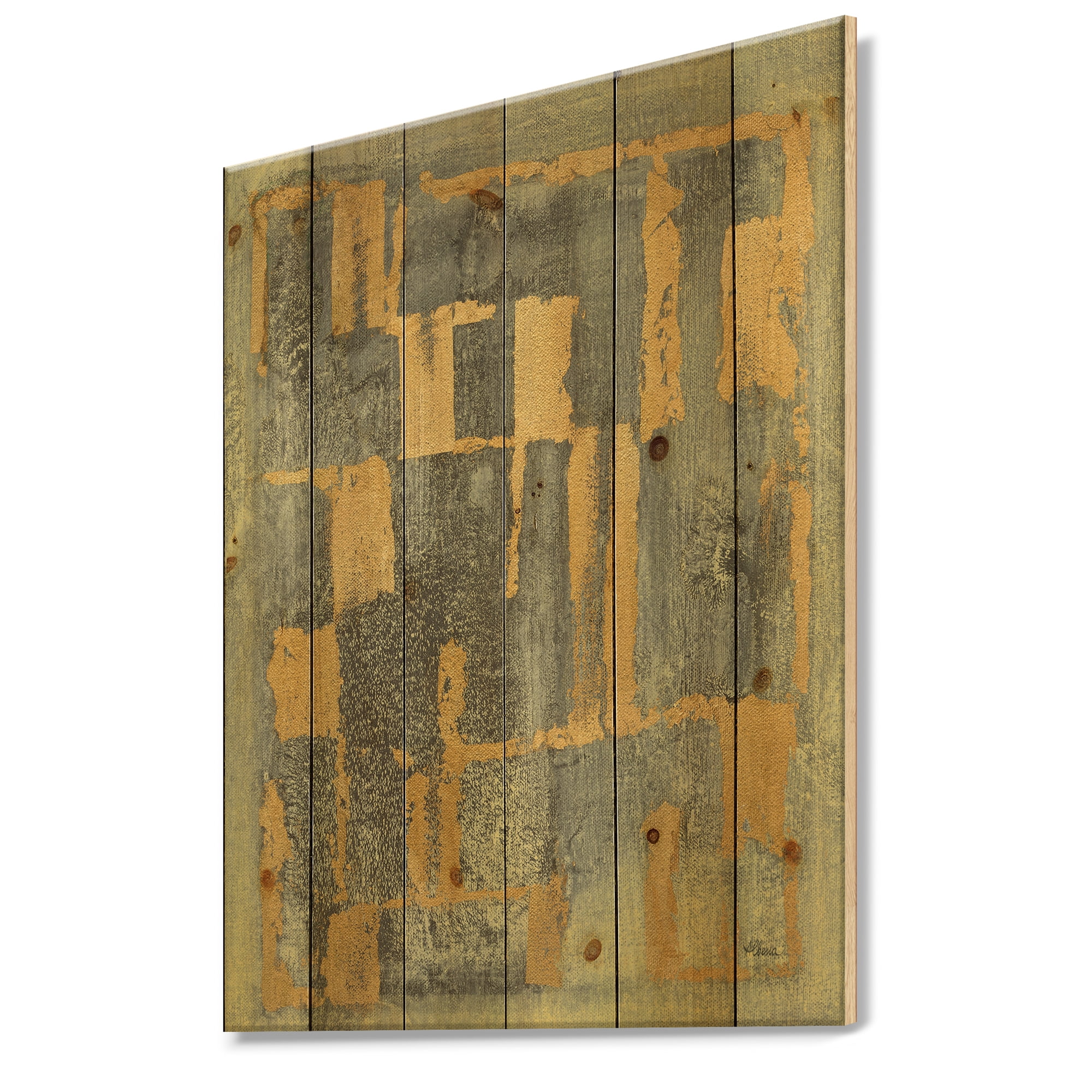 Designart 'Abstract Glam Metallic Form II' Modern & Transitional Print on Natural Pine Wood