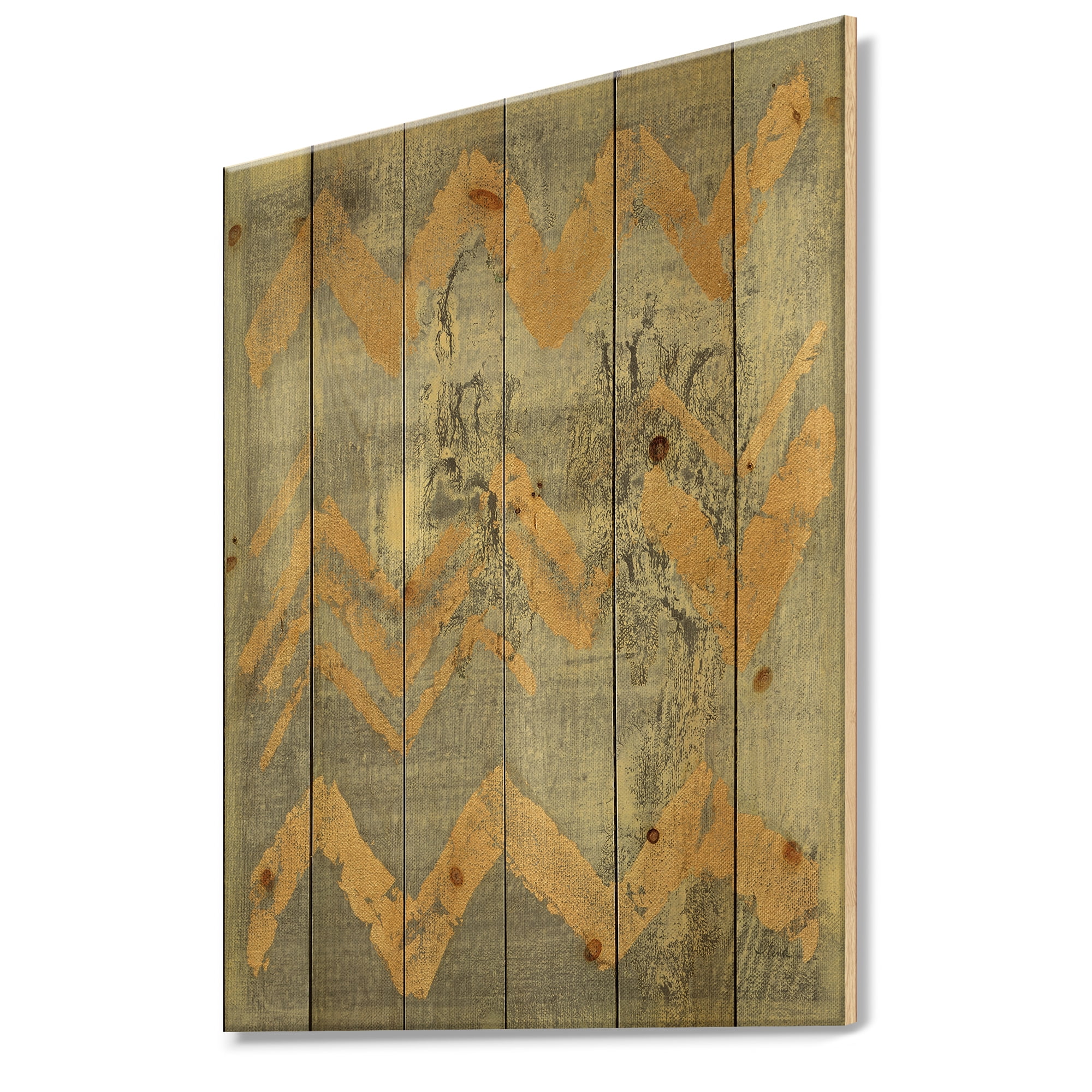 Designart 'Abstract Glam Metallic Form III' Modern & Transitional Print on Natural Pine Wood