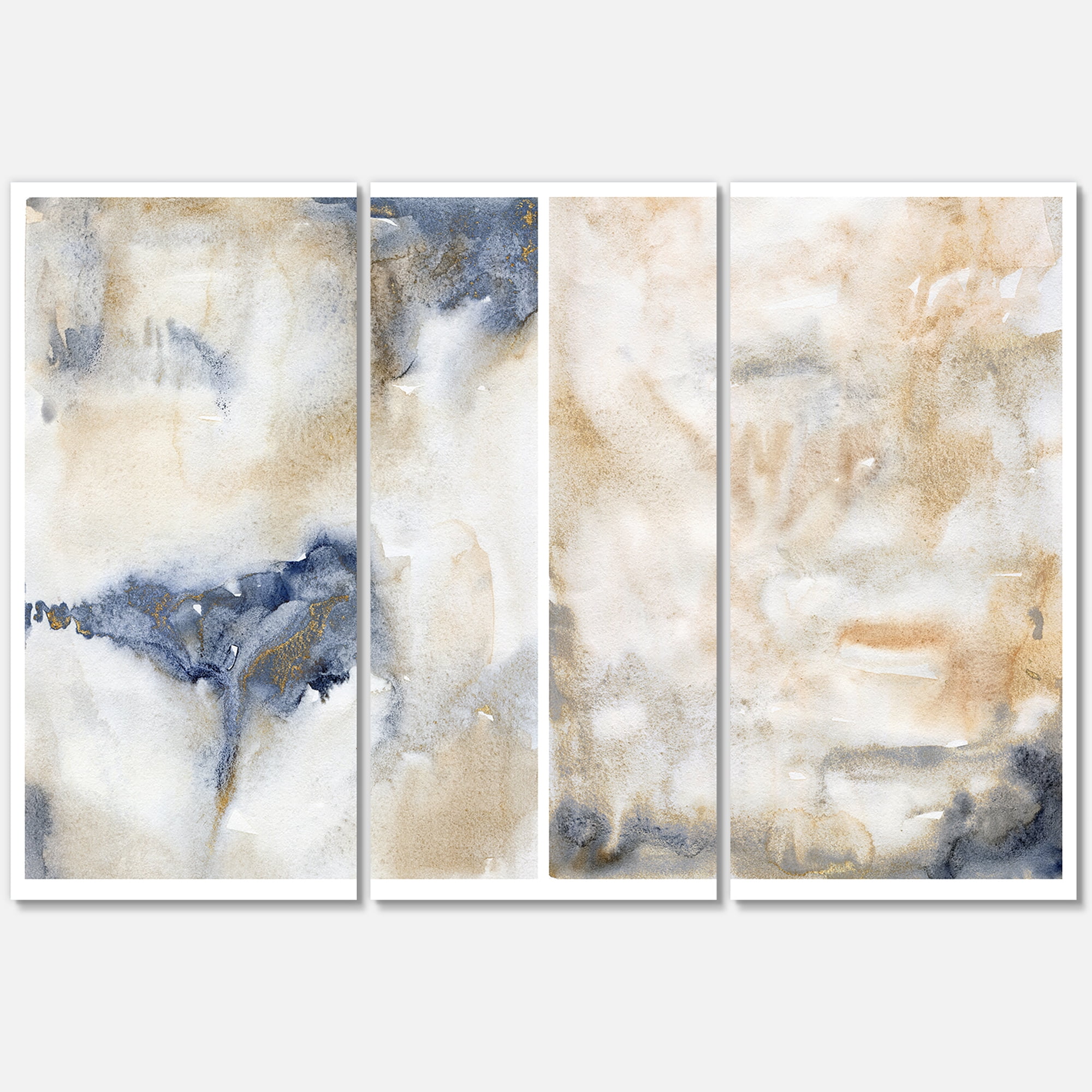 Designart ' Abstract Gold Beige Pink and Dark Pastel Strokes ' Modern Canvas Wall Art Print