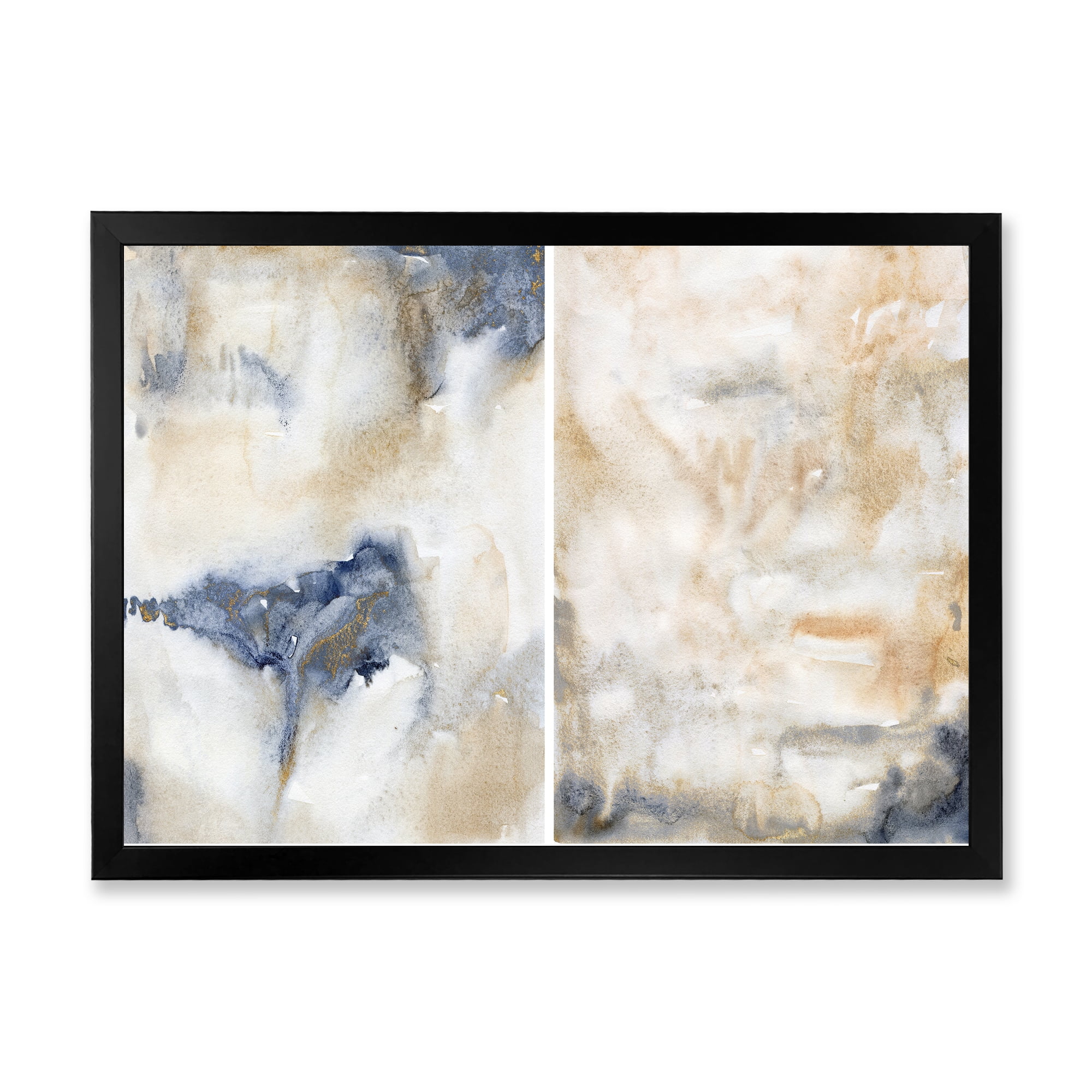 Designart 'Abstract Gold Beige Pink and Dark Pastel Strokes' Modern Framed Art Print