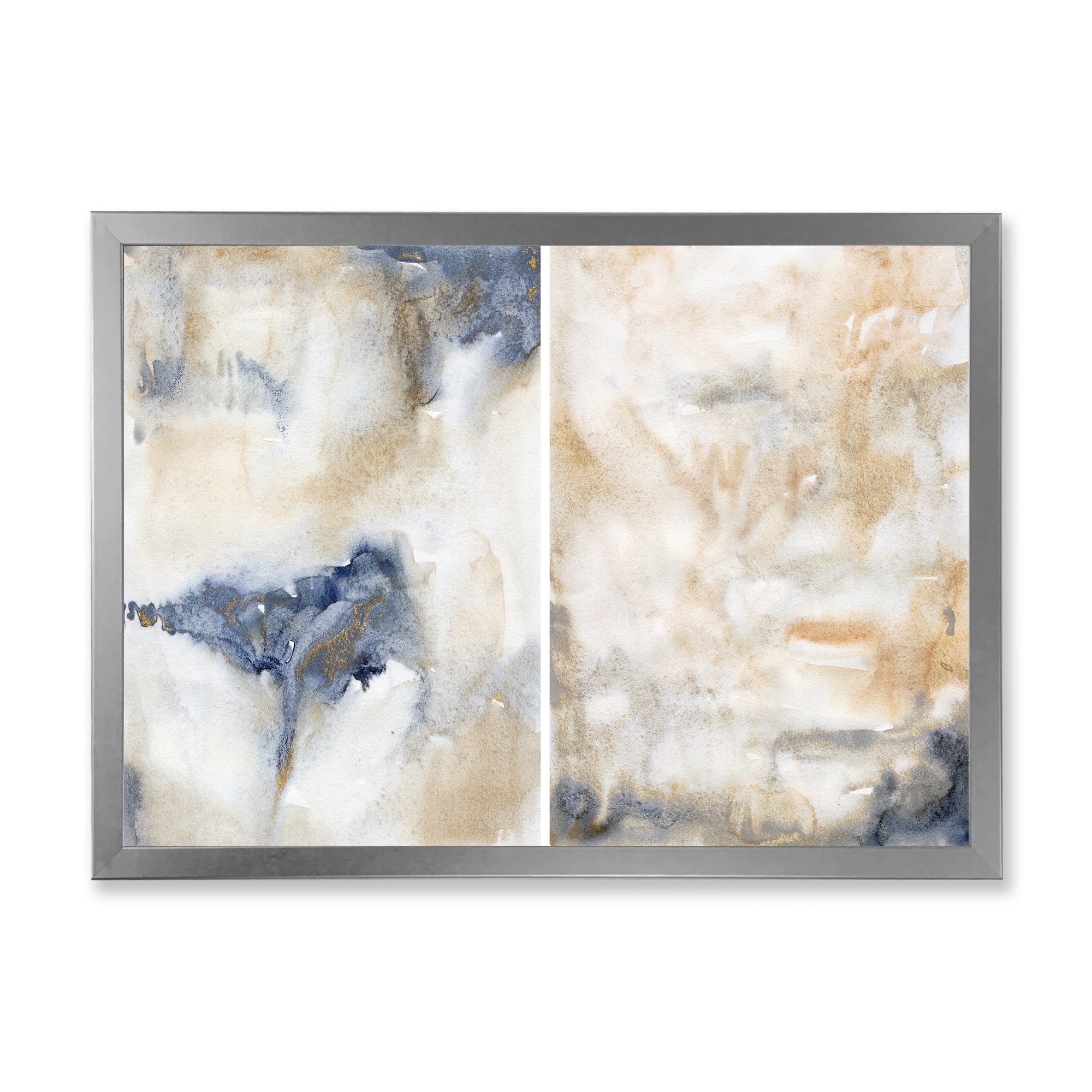 Designart 'Abstract Gold Beige Pink and Dark Pastel Strokes' Modern Framed Art Print