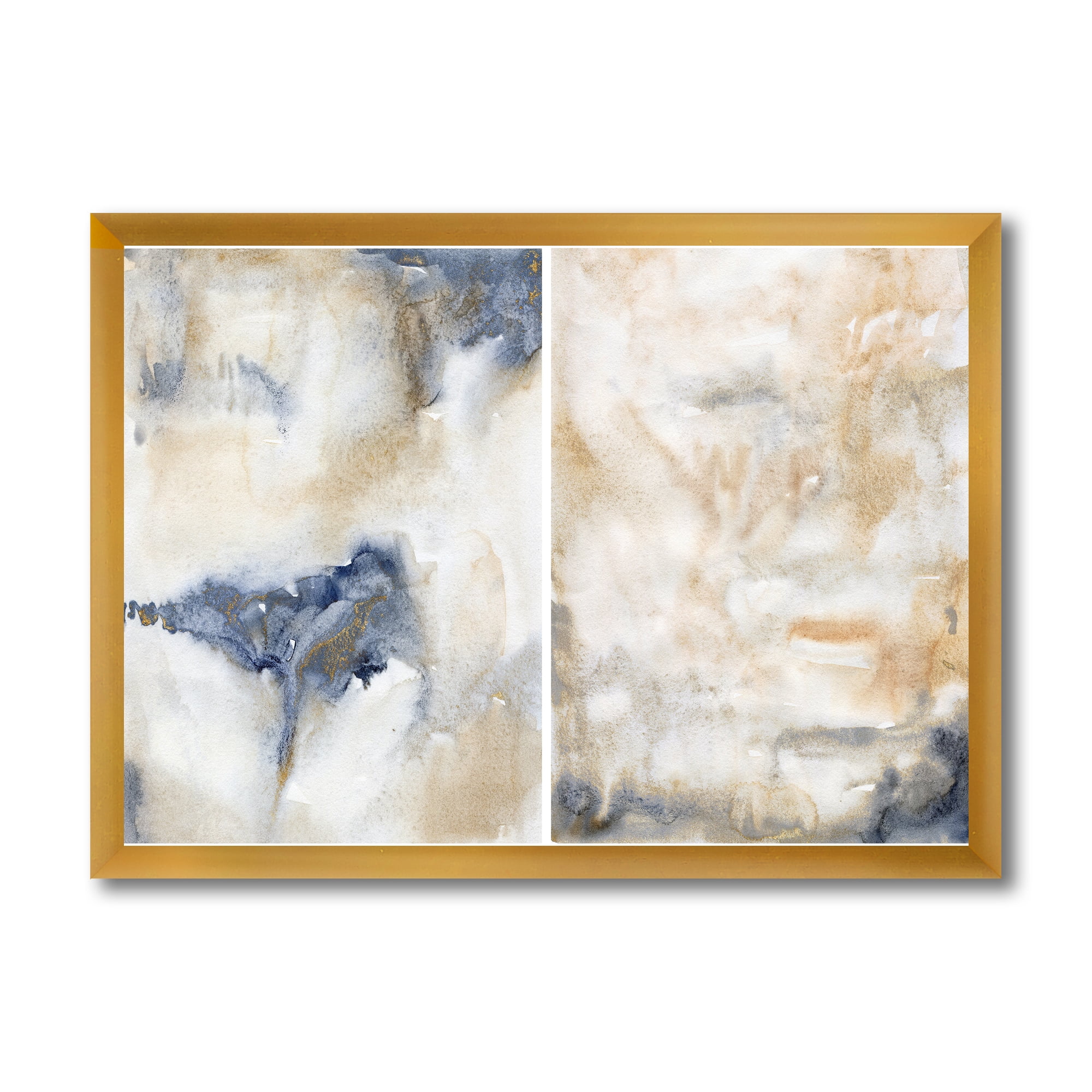Designart 'Abstract Gold Beige Pink and Dark Pastel Strokes' Modern Framed Art Print