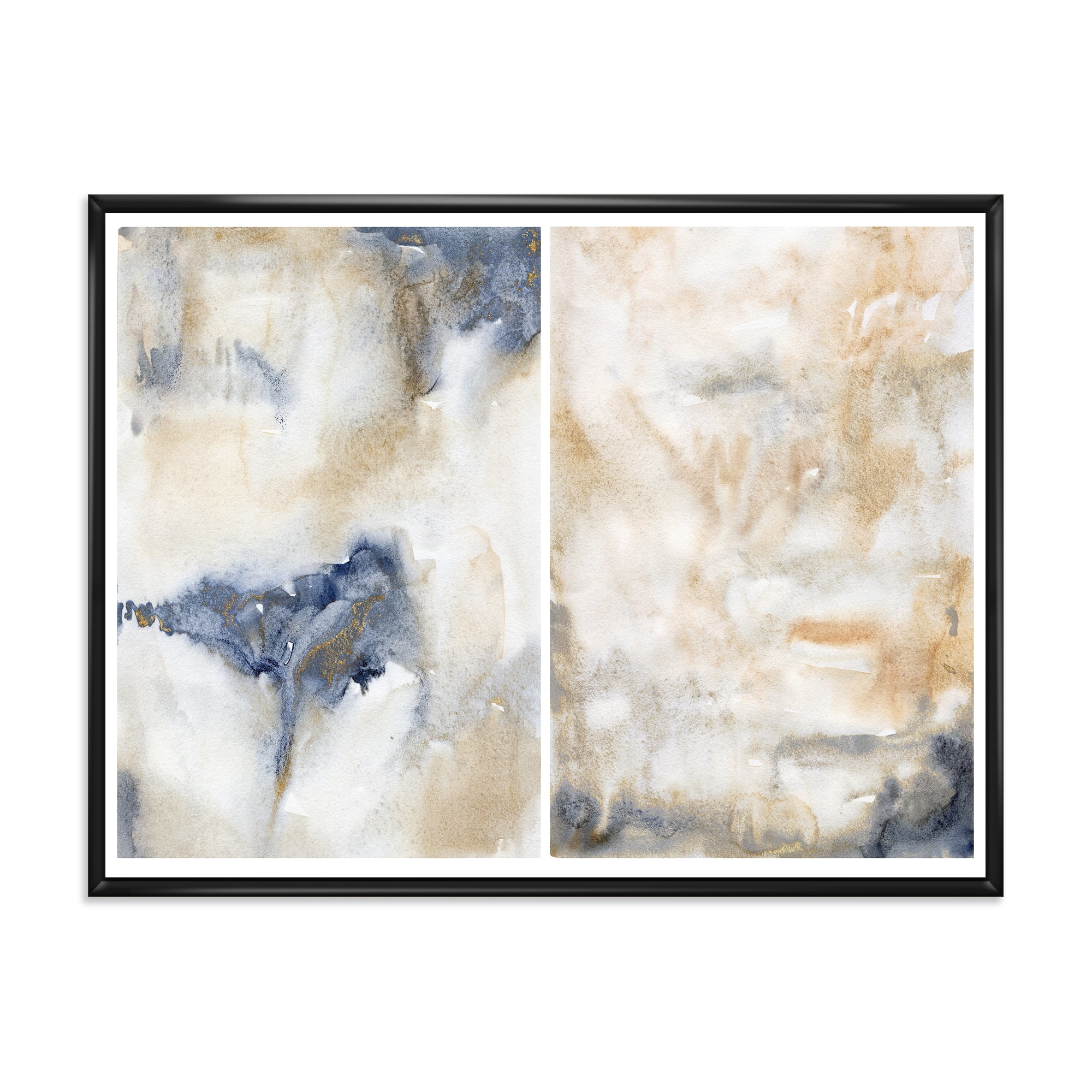 Designart 'Abstract Gold Beige Pink and Dark Pastel Strokes' Modern Framed Canvas Wall Art Print