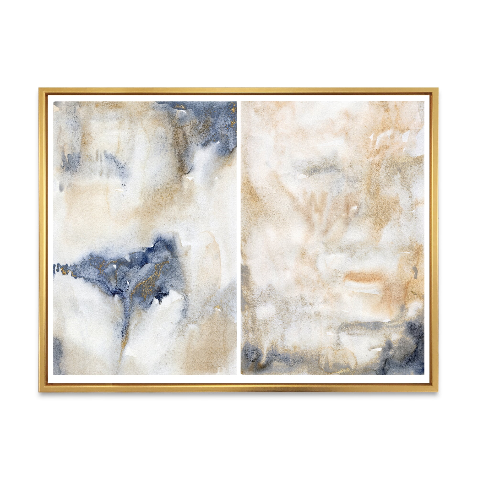 Designart 'Abstract Gold Beige Pink and Dark Pastel Strokes' Modern Framed Canvas Wall Art Print