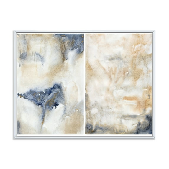 Designart 'Abstract Gold Beige Pink and Dark Pastel Strokes' Modern Framed Canvas Wall Art Print