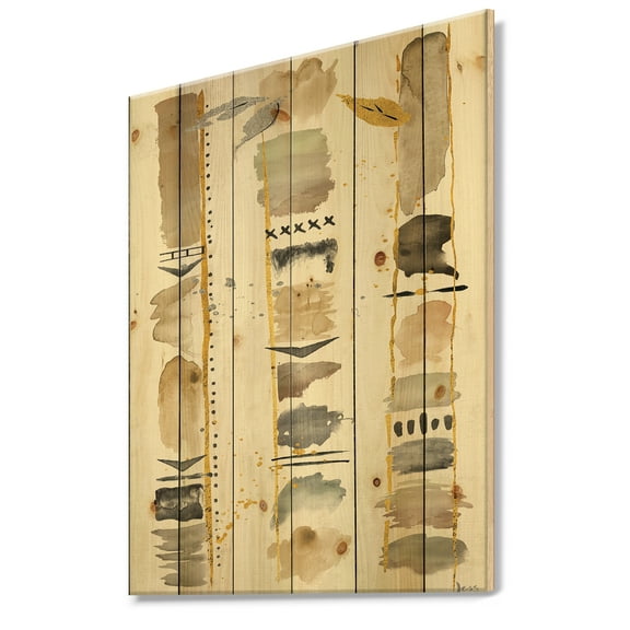 Designart 'Abstract Gold Birch Trees I' Modern & Transitional Print on Natural Pine Wood