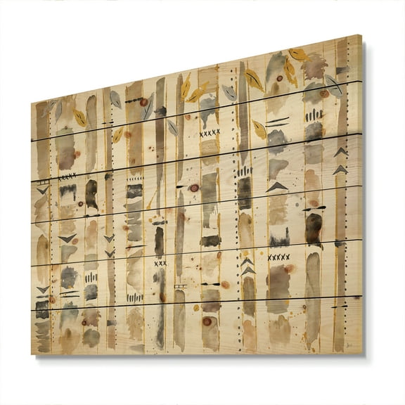 Designart 'Abstract Gold Birch Trees Pattern' Modern & Transitional Print on Natural Pine Wood