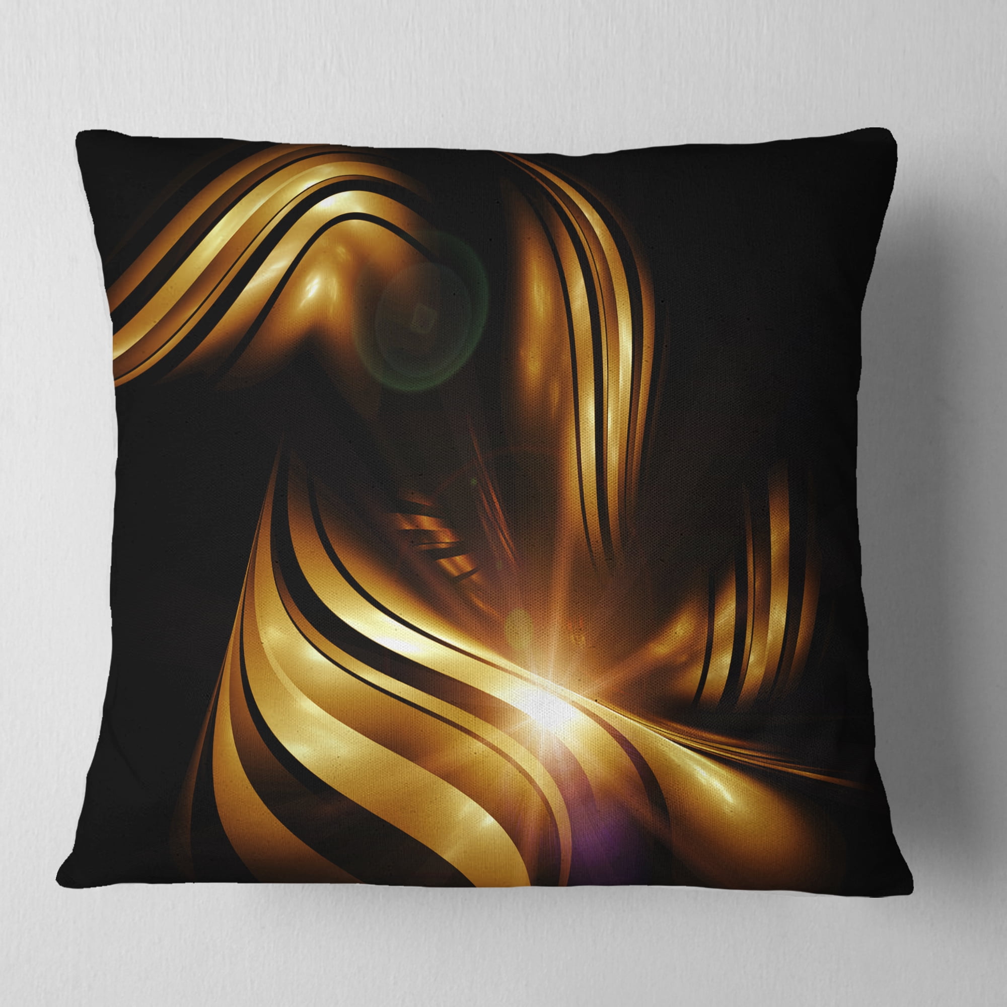 Designart Abstract Gold Fractal Background - Contemporary Abstract Throw Pillow - 18x18
