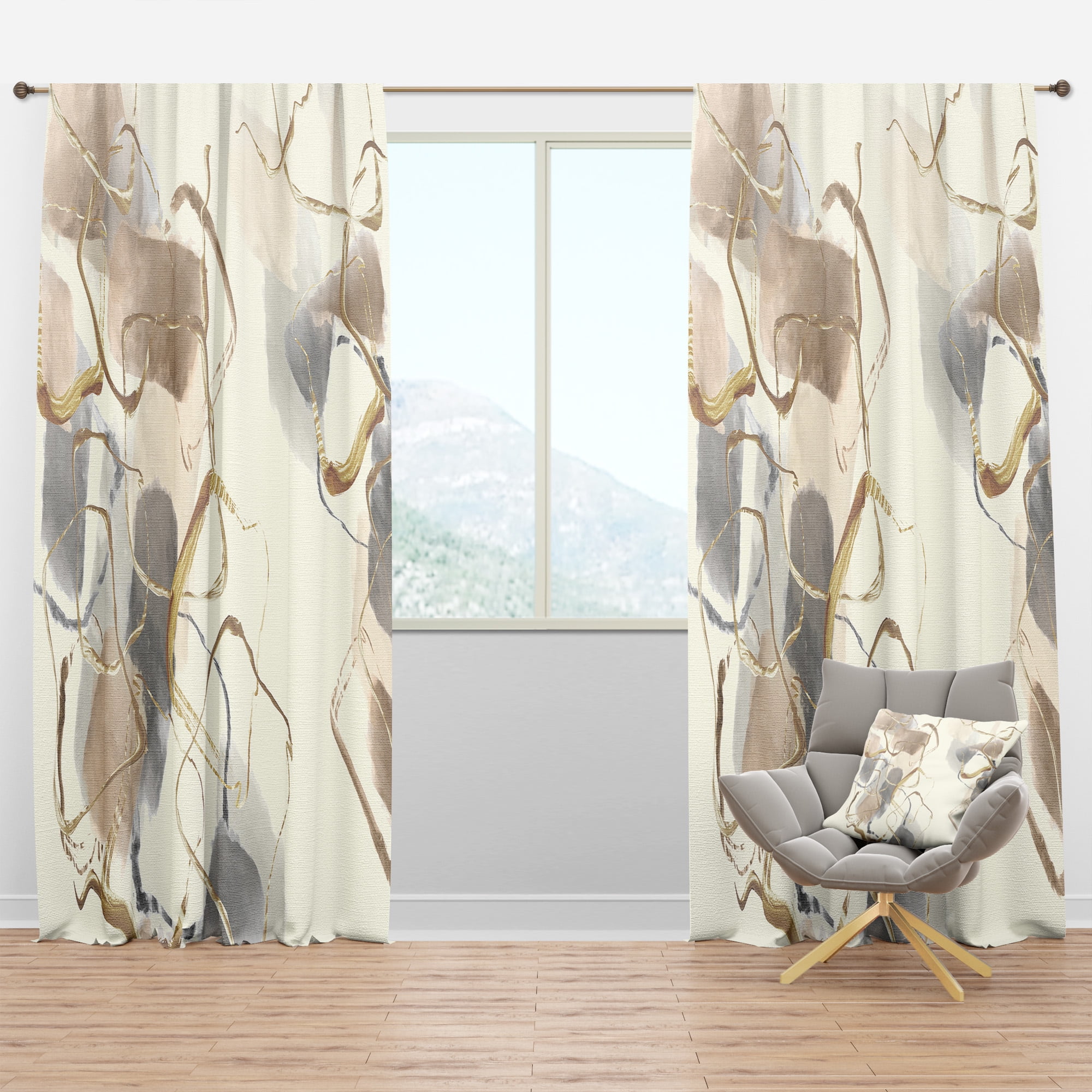 Designart 'Abstract Gold Glam Squares V' Glam Blackout Curtain Panel