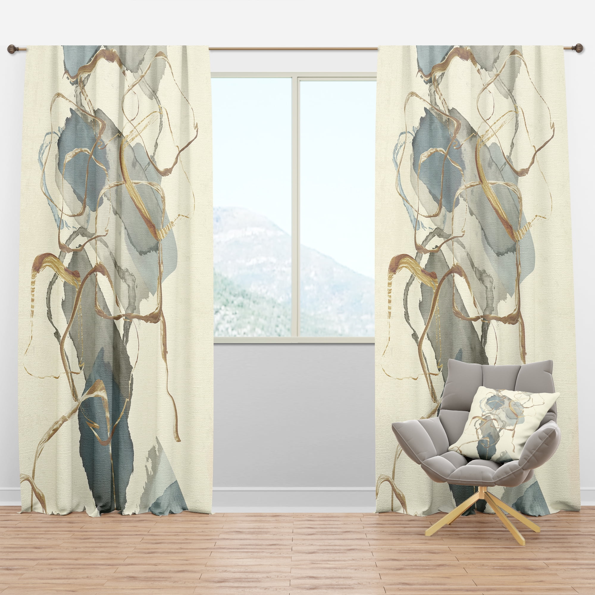 Designart 'Abstract Gold Glam Squares VII' Glam Blackout Curtain Panel