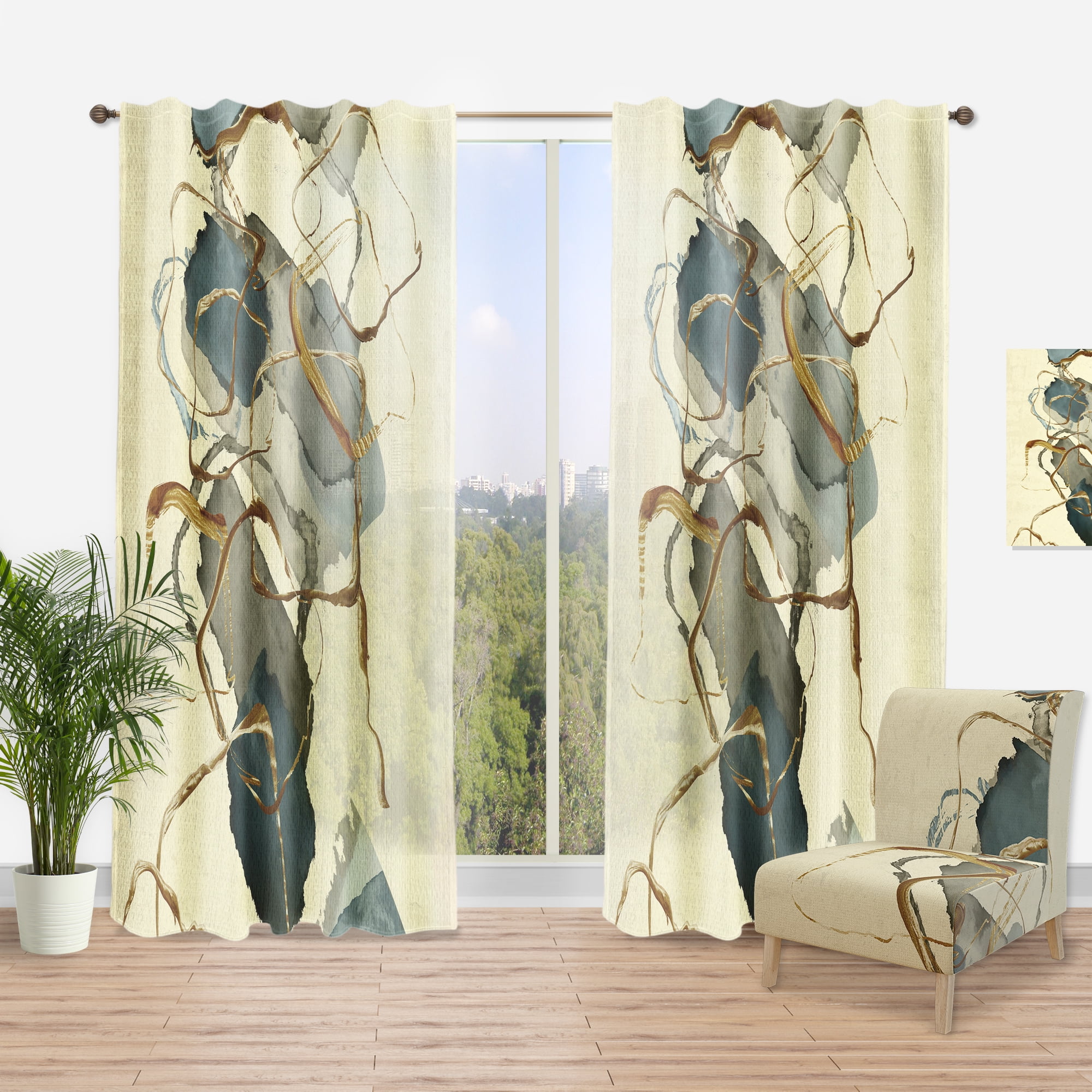 Designart 'Abstract Gold Glam Squares VII' Glam Curtain Panel