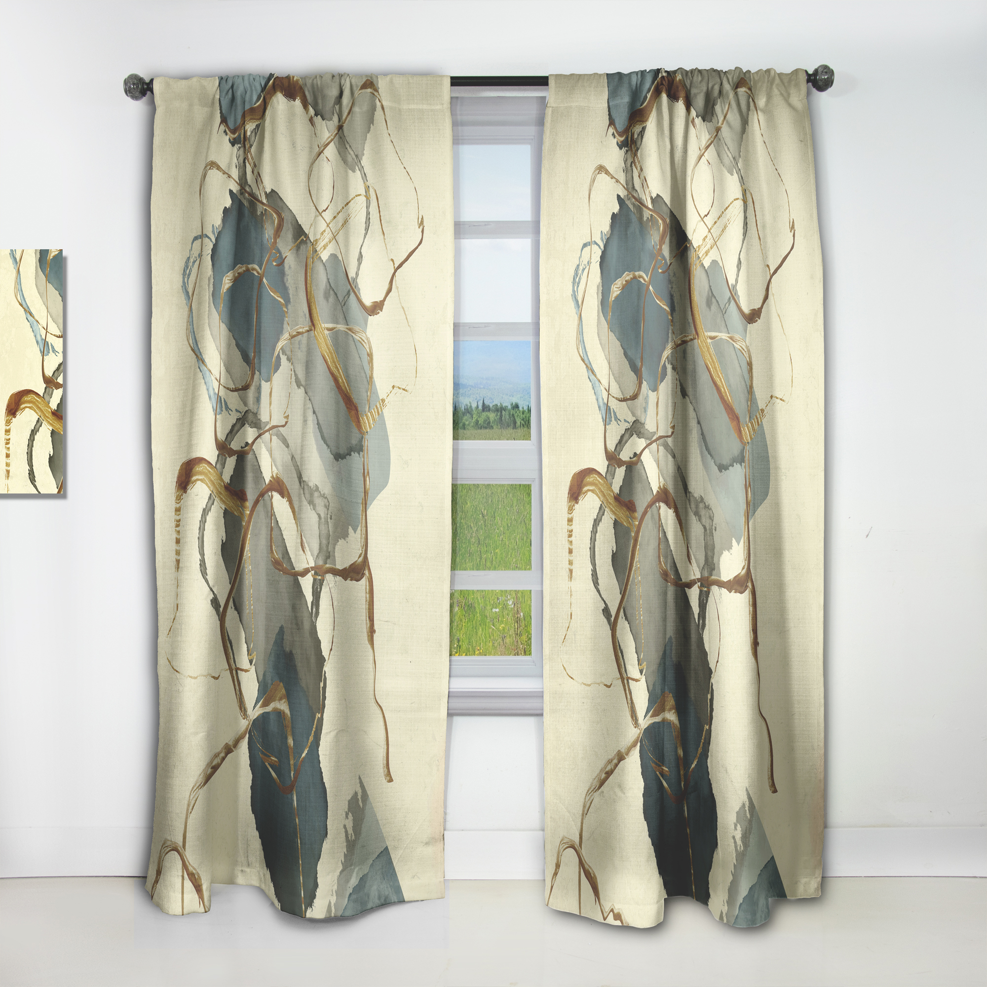 Designart 'Abstract Gold Glam Squares VII' Glam Curtain Panel