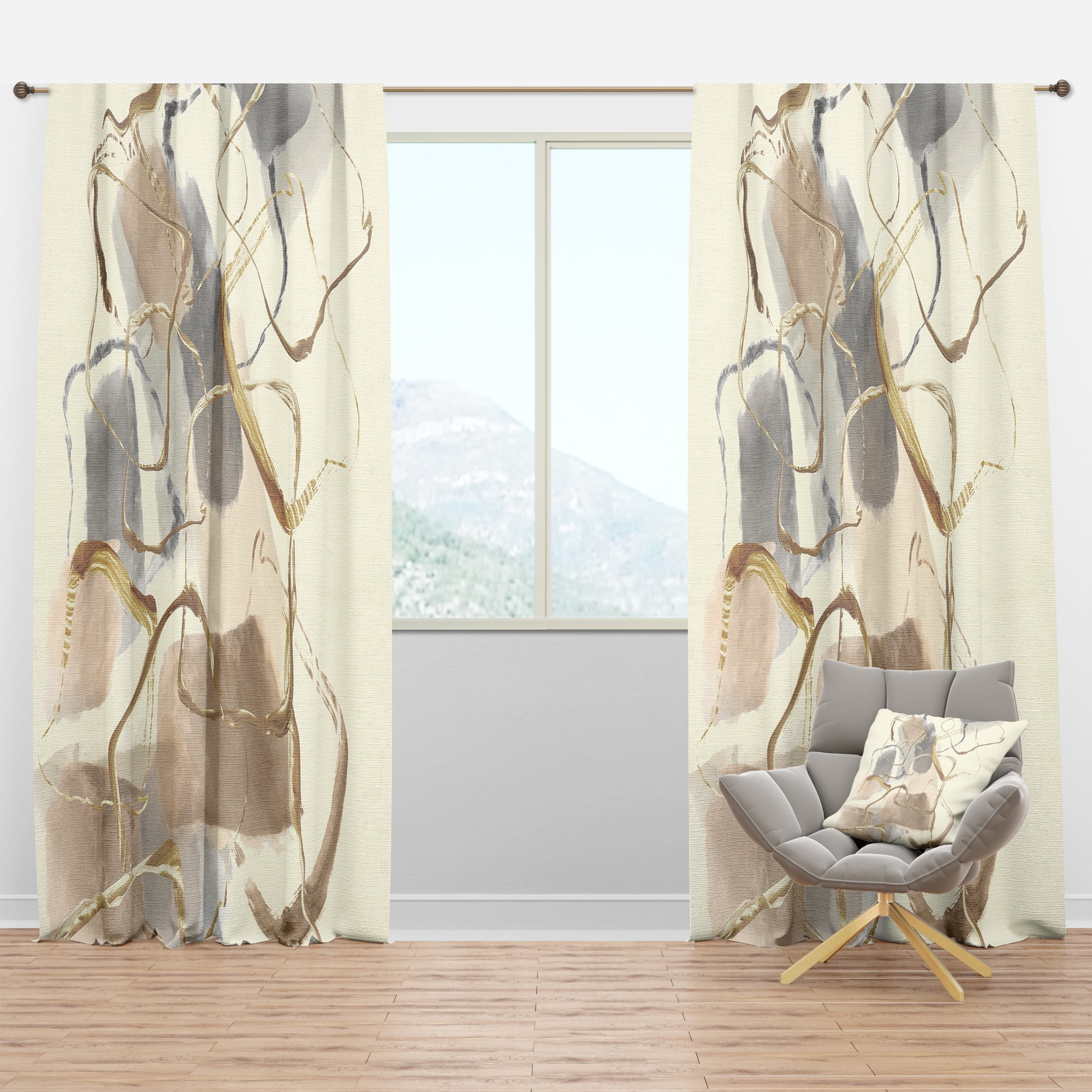 Designart 'Abstract Gold Glam Squares VIII' Glam Blackout Curtain Panel