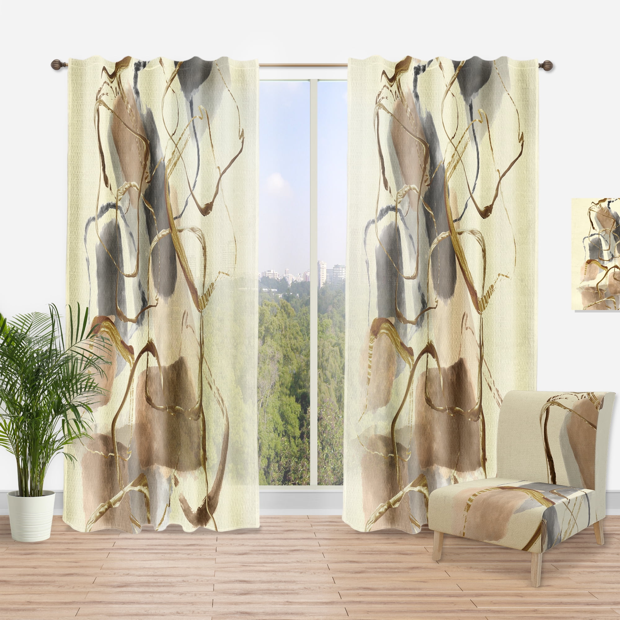 Designart 'Abstract Gold Glam Squares VIII' Glam Curtain Panel