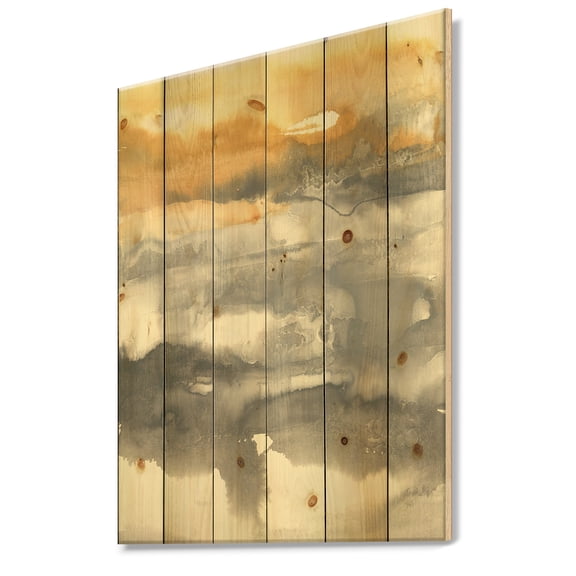 Designart 'Abstract Gold Glamour Direction II' Modern & Contemporary Print on Natural Pine Wood