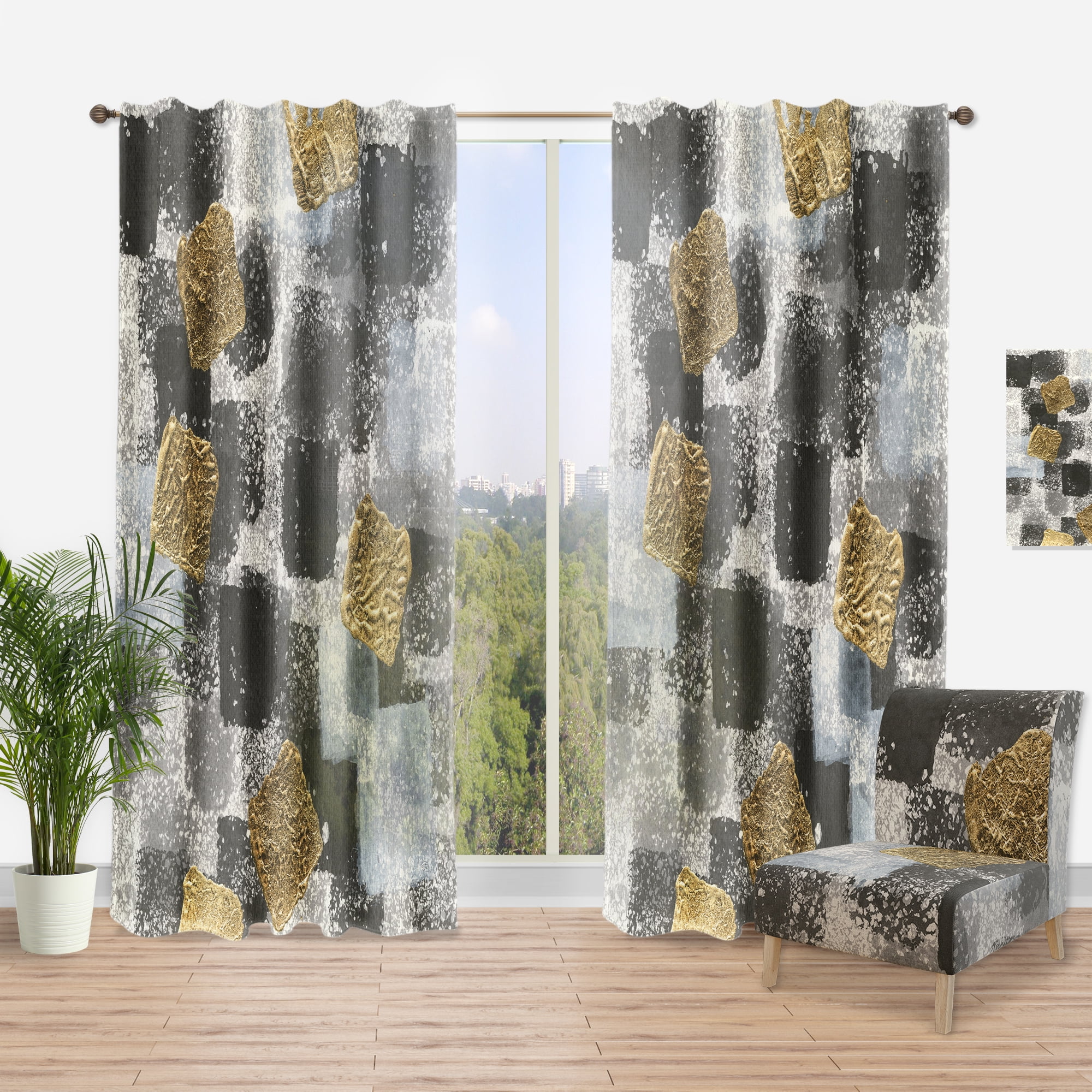 Designart 'Abstract Gold Glamour Squares I' Modern Curtain Panel