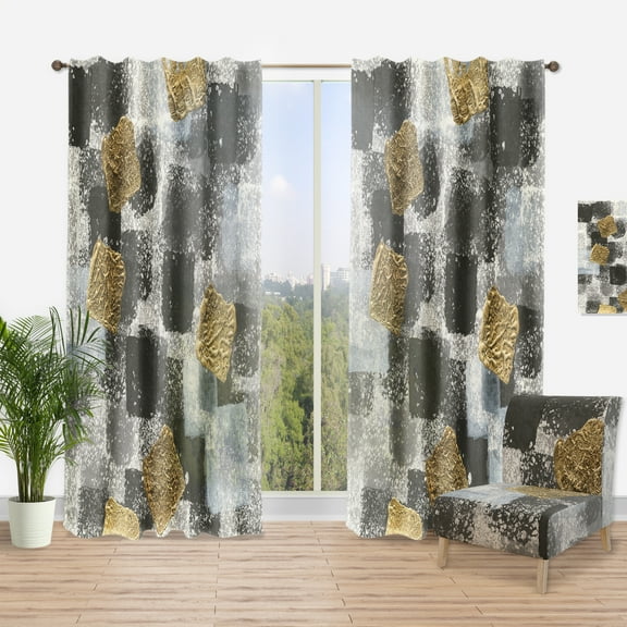 Designart 'Abstract Gold Glamour Squares I' Modern Curtain Panel