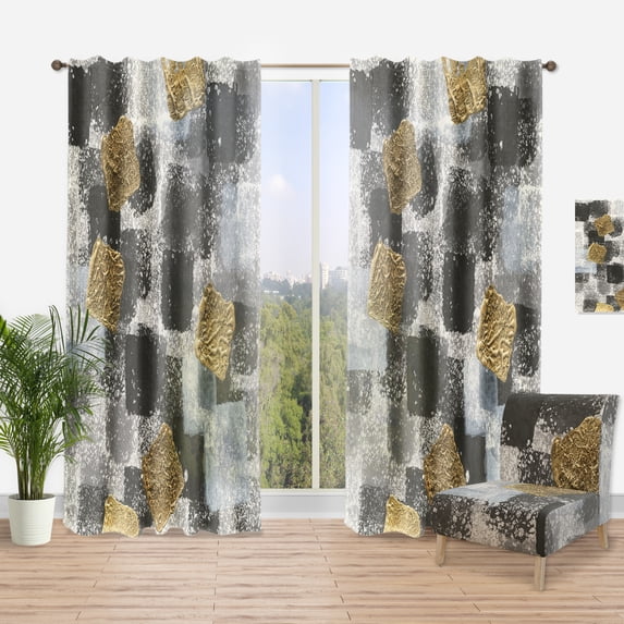 Designart 'Abstract Gold Glamour Squares I' Modern Curtain Panel
