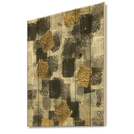 Designart 'Abstract Gold Glamour Squares I' Modern & Transitional Print on Natural Pine Wood