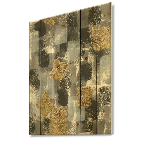 Designart 'Abstract Gold Glamour Squares II' Modern & Transitional Print on Natural Pine Wood