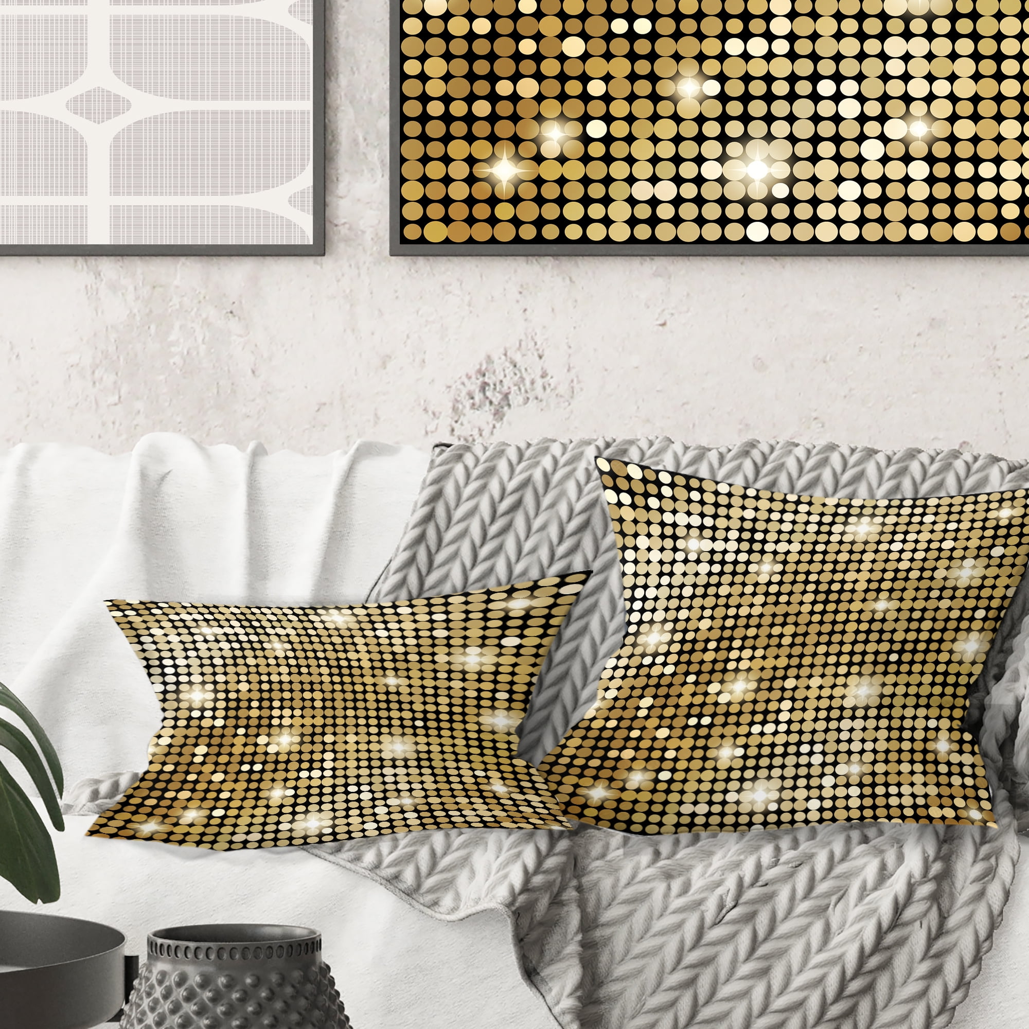 Designart Abstract Gold Mosaic' Mid-Century Modern Throw Pillow - 16x16