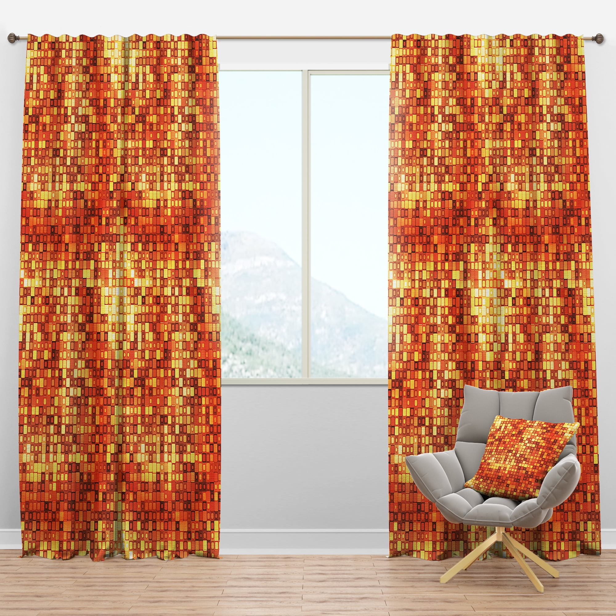 Designart 'Abstract Gold Square' Bohemian & Eclectic Blackout Curtain Panel