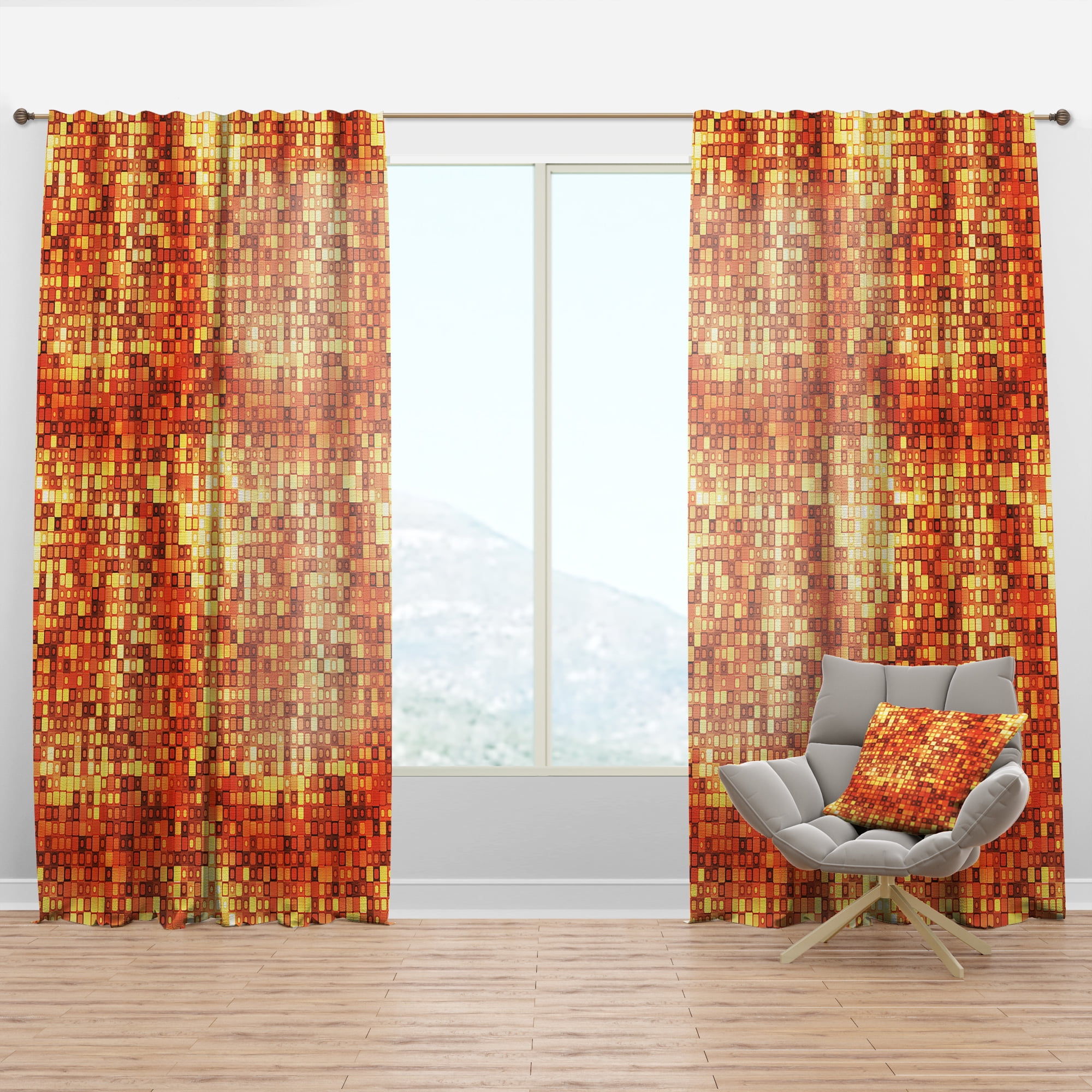 Designart 'Abstract Gold Square' Bohemian & Eclectic Curtain Panel