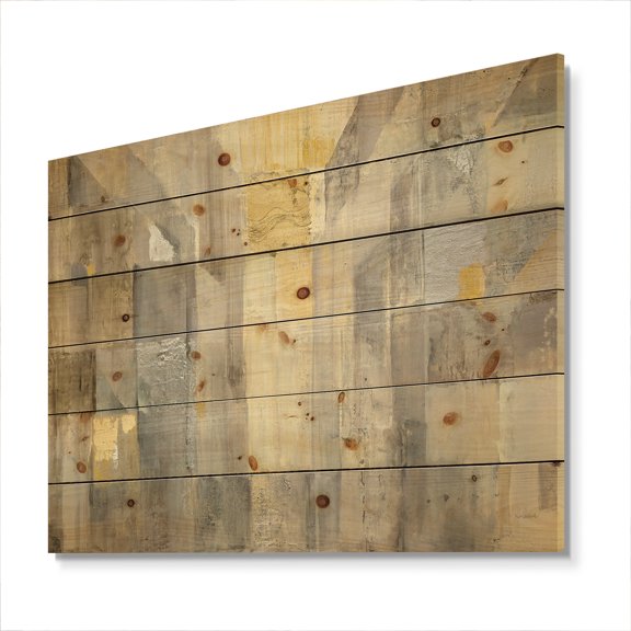 Designart 'Abstract Gold Square Watercolor' Glam Print on Natural Pine Wood