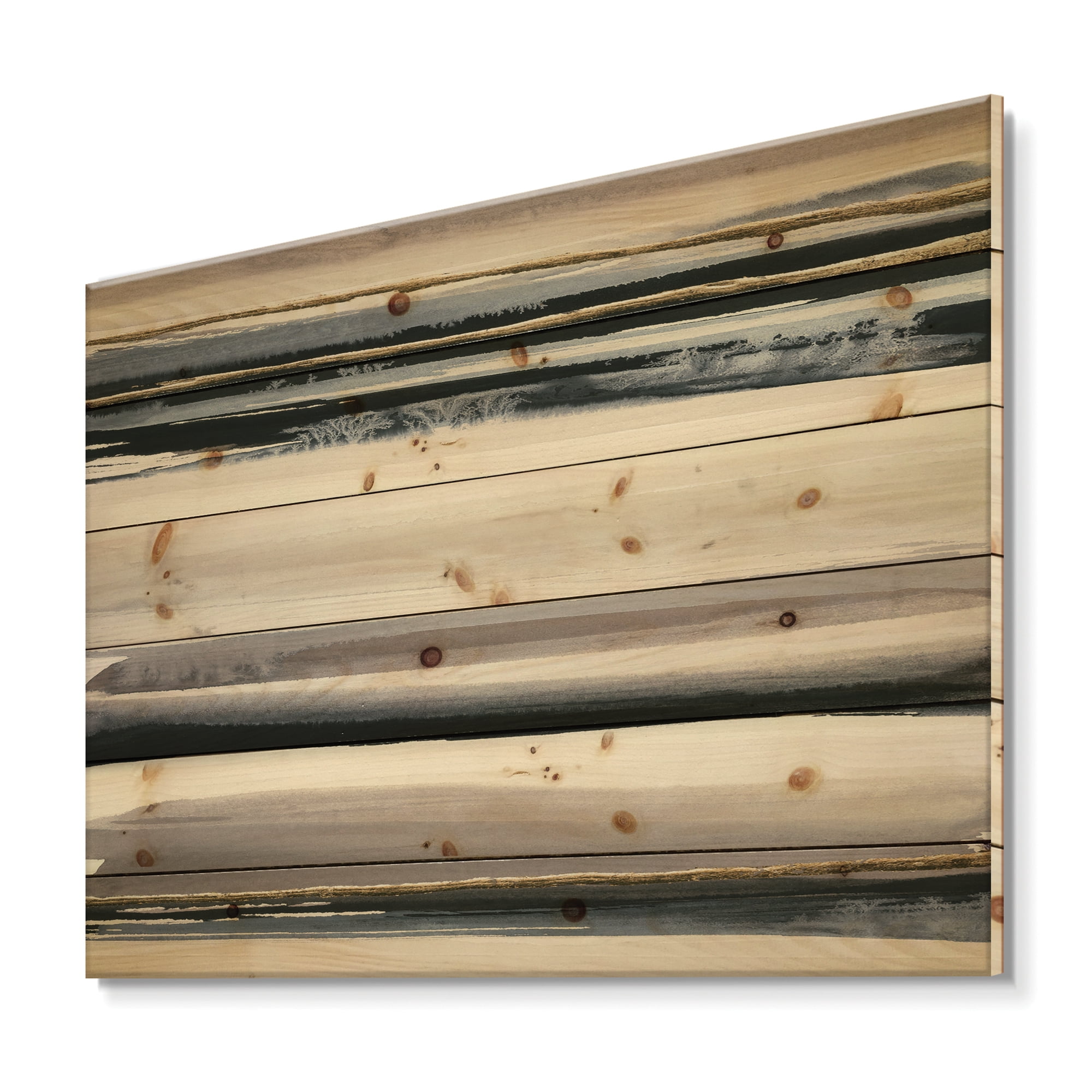 Designart 'Abstract Gold Watercolor Amethyst II' Modern & Contemporary Print on Natural Pine Wood