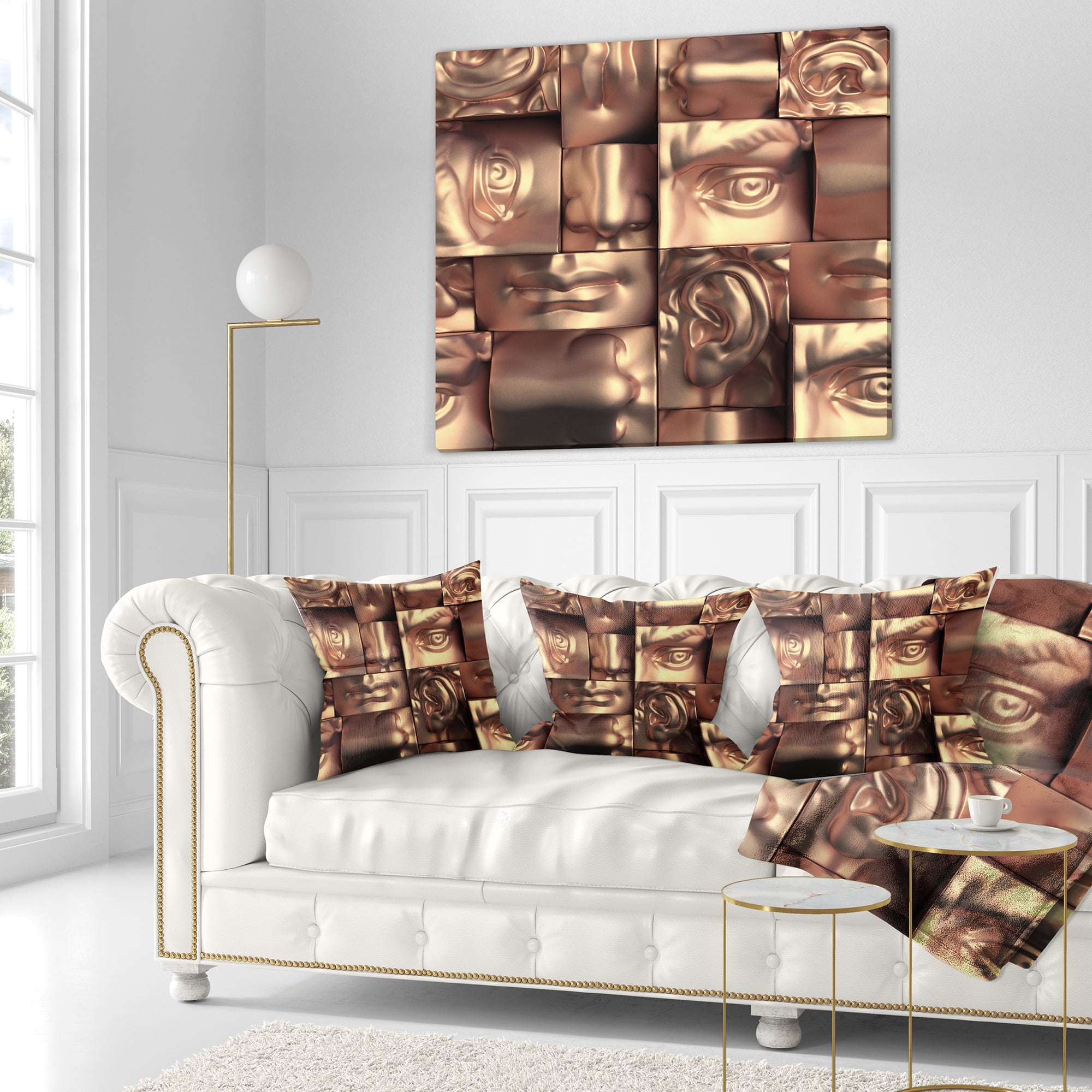 Designart Abstract Golden Blocks - Abstract Throw Pillow - 16x16